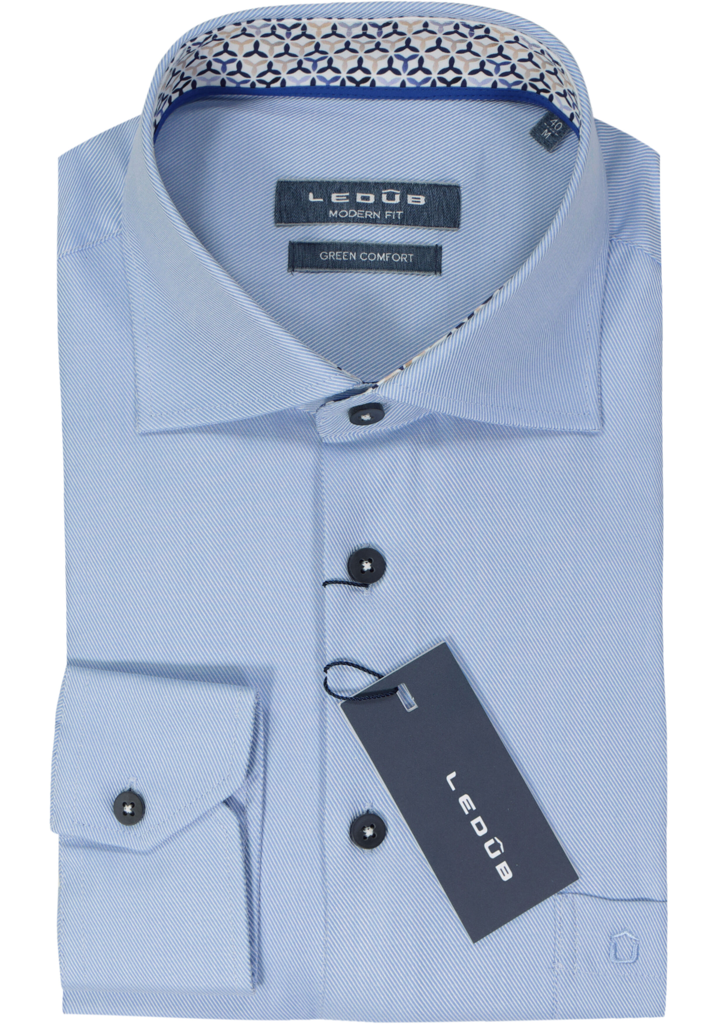 Ledub modern fit overhemd, twill, lichtblauw