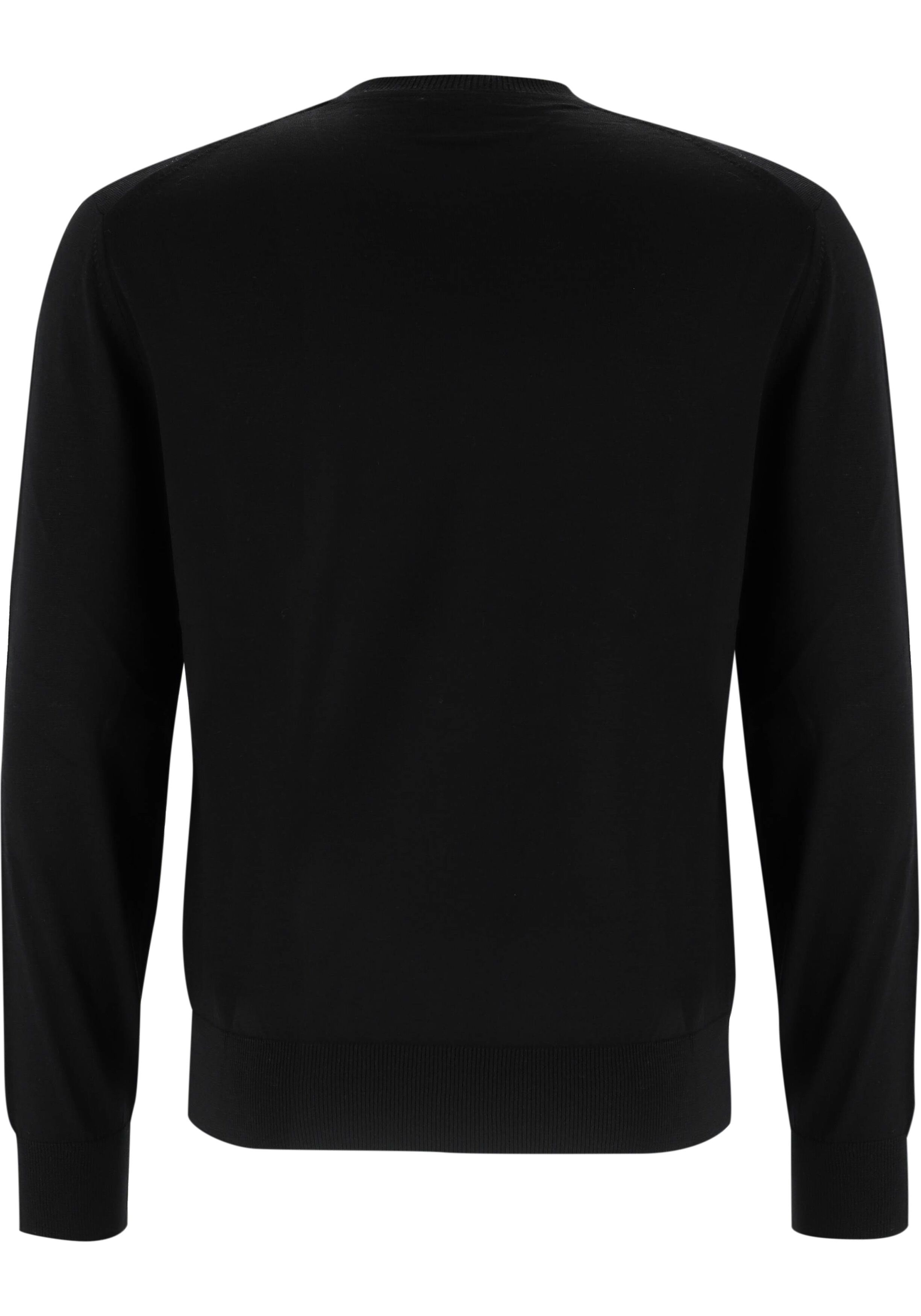 BOSS Leno slim fit trui wol, heren pullover middeldik O-hals, zwart