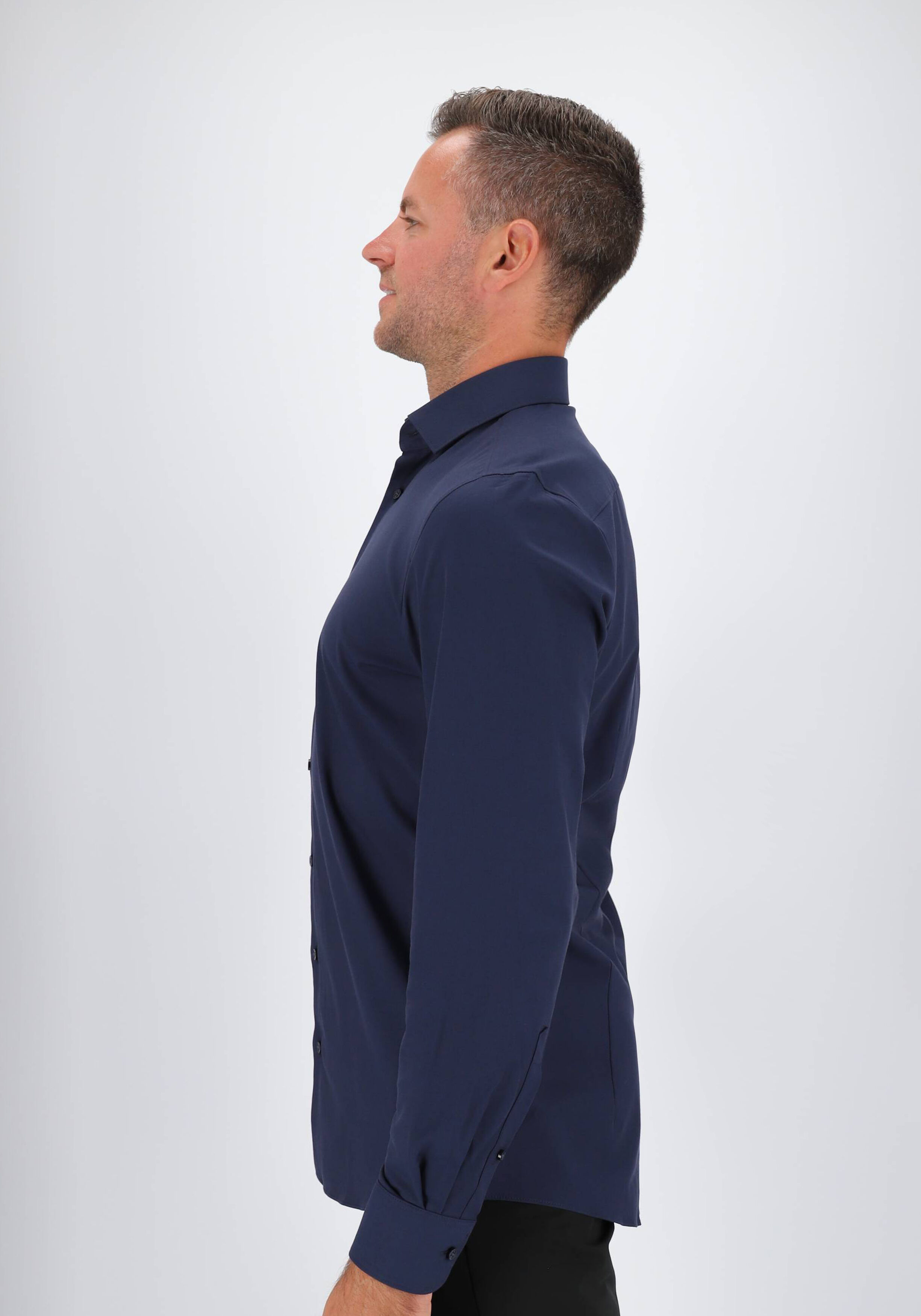 OLYMP 24/7 Level 5 body fit overhemd, twill, marine blauw