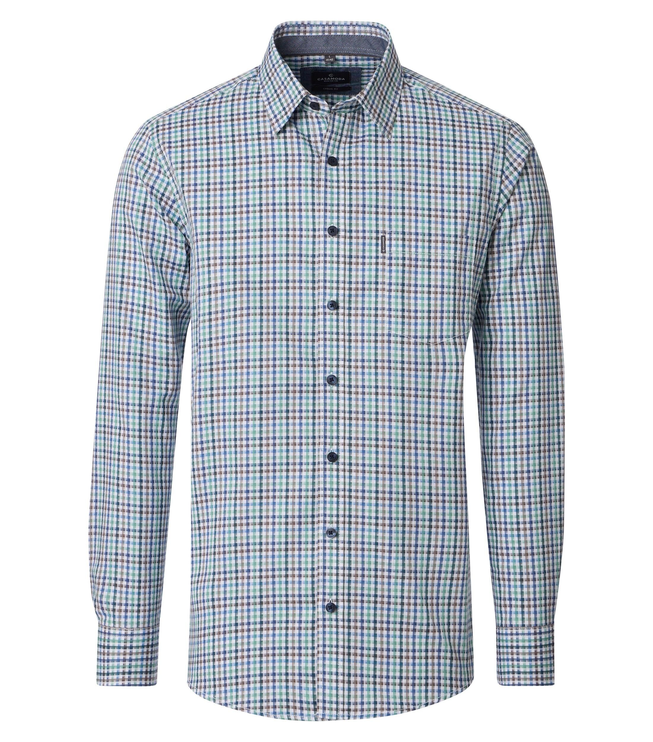 CASA MODA Sport casual fit overhemd, dobby, wit met blauw, groen en beige geruit