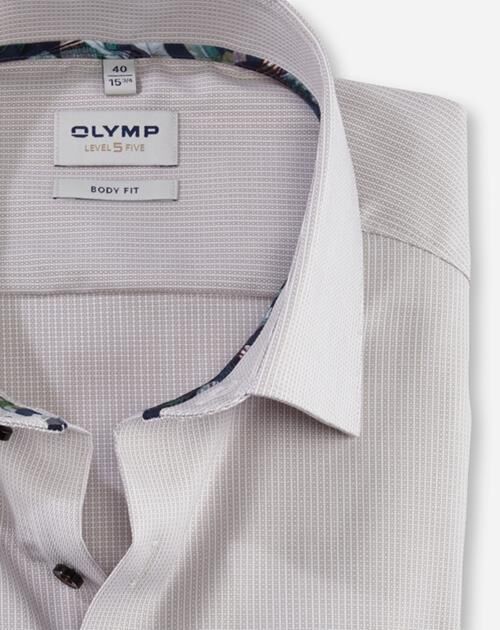 OLYMP Level 5 body fit overhemd, korte mouw, structuur, taupe dessin