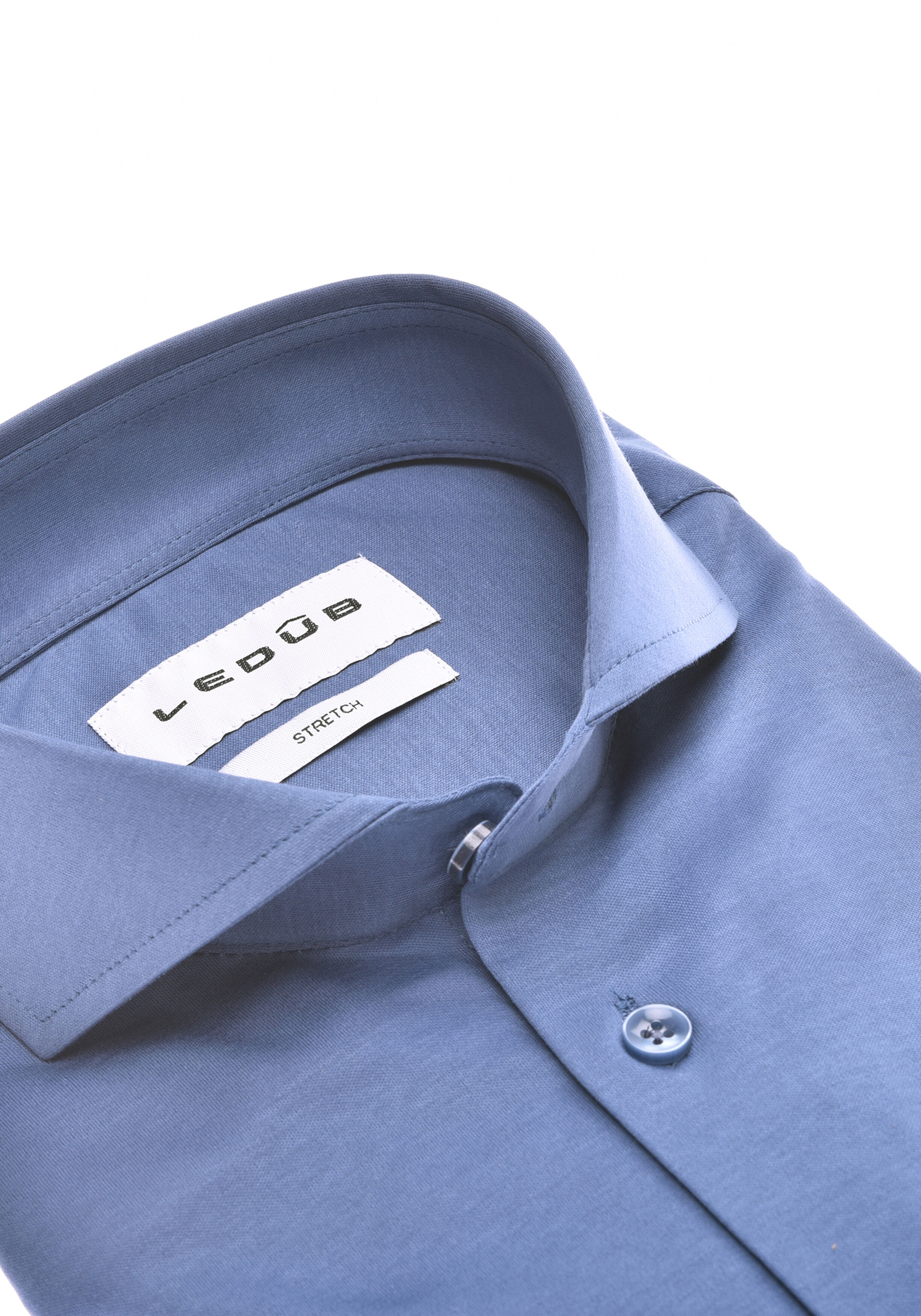 Ledub slim fit overhemd, jersey, middenblauw