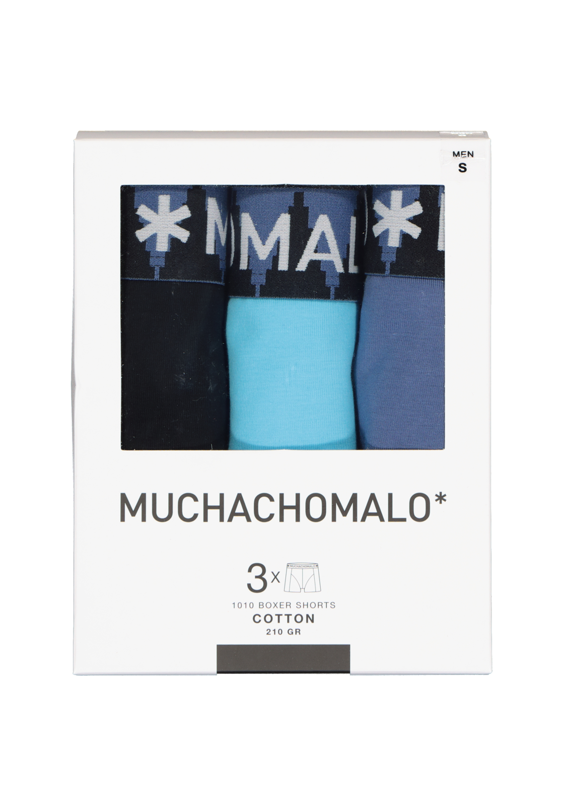 7-8720594042225_muchachomalo_boxers_3p_HR Muchachomalo heren boxershorts (3-pack), heren boxers normale lengte Solid, zwart, turquoise, blauw