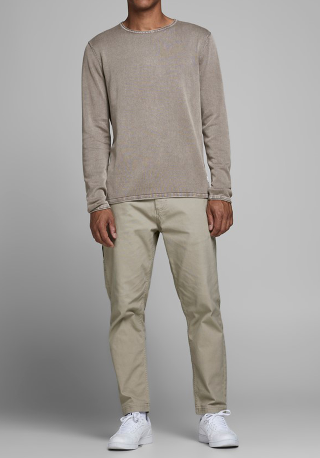 6-5714909534775-jackjones-trui_HR JACK & JONES slim fit trui katoen, O-hals, verwassen beige