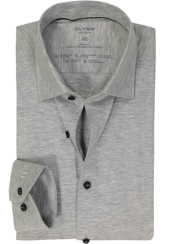 OLYMP Level 5 24/Seven body fit overhemd, zilvergrijs tricot OLYMP Level 5 24/Seven body fit overhemd, zilvergrijs tricot