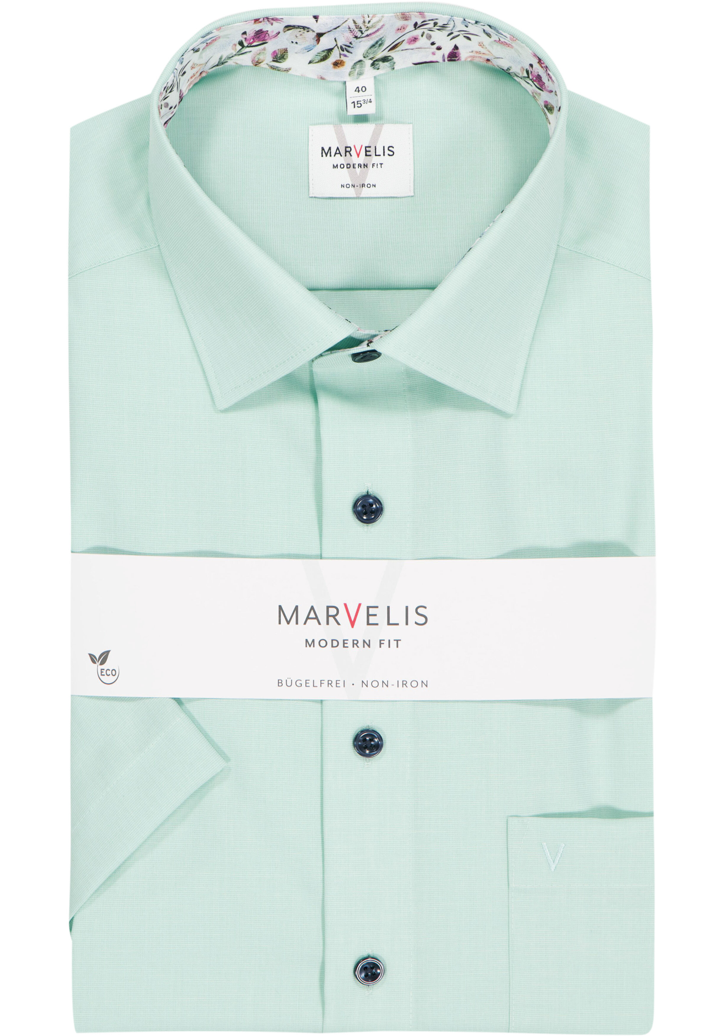 MARVELIS modern fit overhemd, korte mouw, fil a fil, lichtgroen