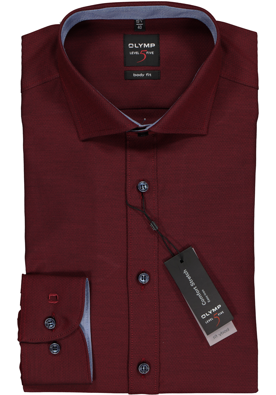2-4060553791127_olymp-overhemd_HR OLYMP Level 5 body fit overhemd, bordeaux rood structuur (blauw contrast)