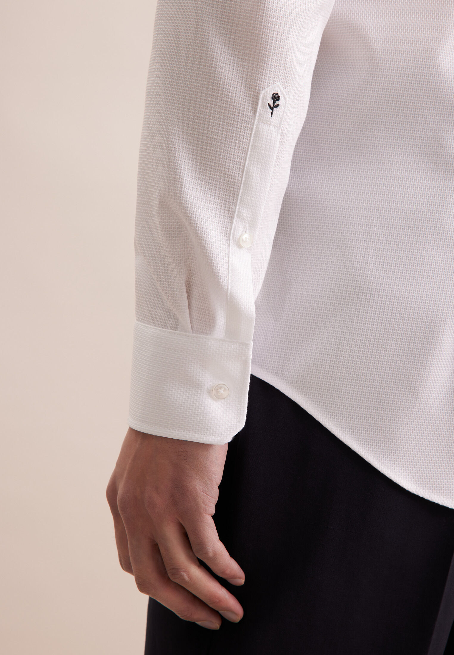 Seidensticker slim fit overhemd, mouwlengte 7, structuur, wit
