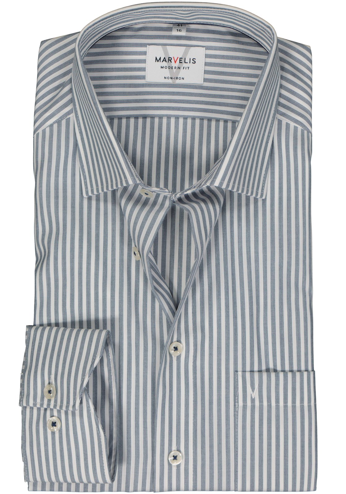 MARVELIS modern fit overhemd, mouwlengte 7, popeline, donkerblauw gestreept MARVELIS modern fit overhemd, mouwlengte 7, popeline, donkerblauw gestreept
