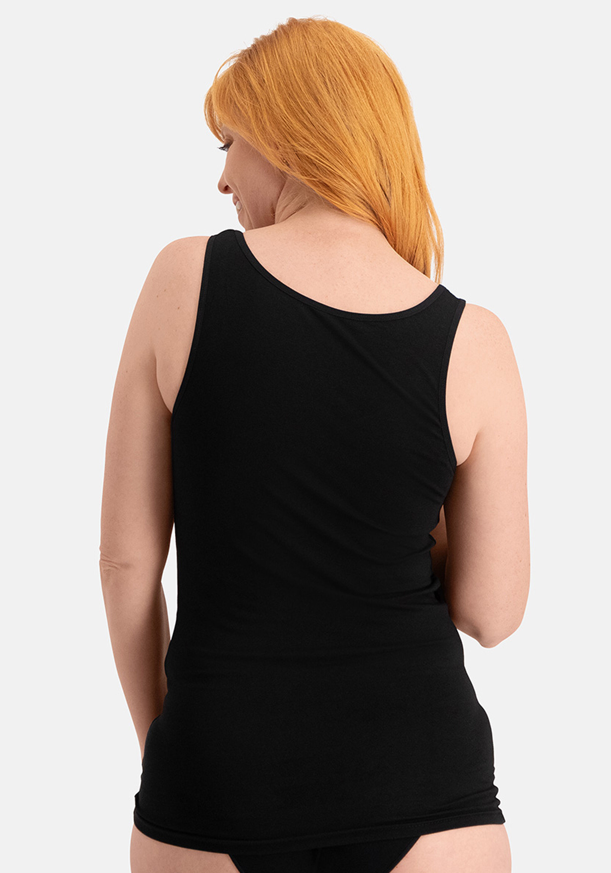 Bamboo Basics Anna long fit singlet (2-pack), dames hemd extra lang, zwart