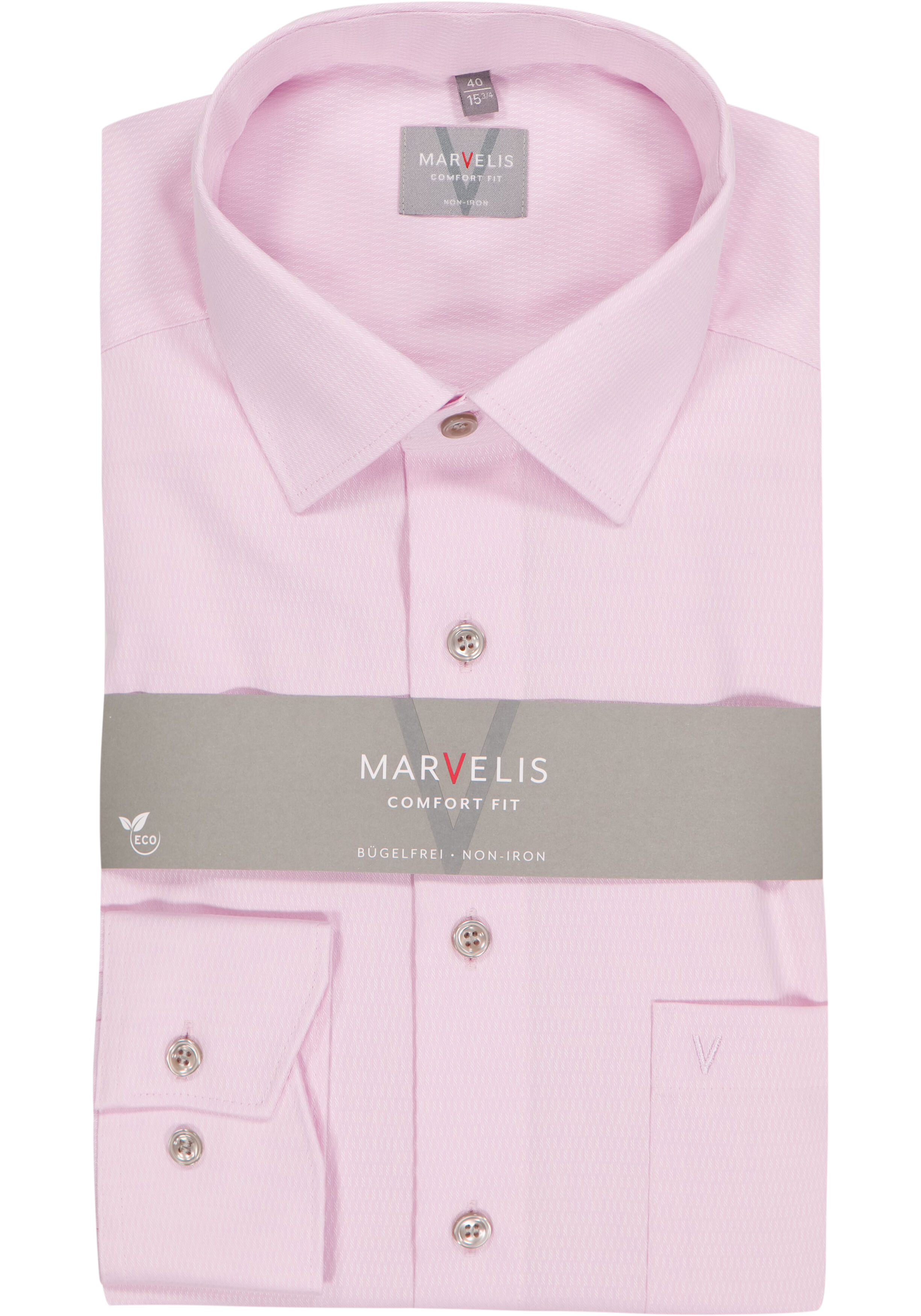 MARVELIS comfort fit overhemd, structuur, lichtroze