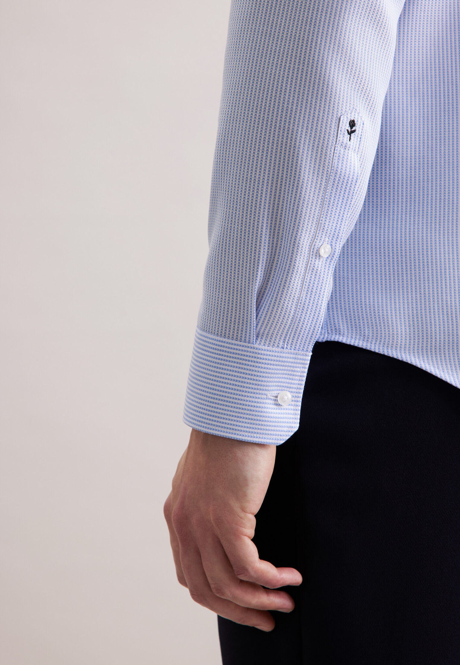 Seidensticker shaped fit overhemd, structuur, blauw