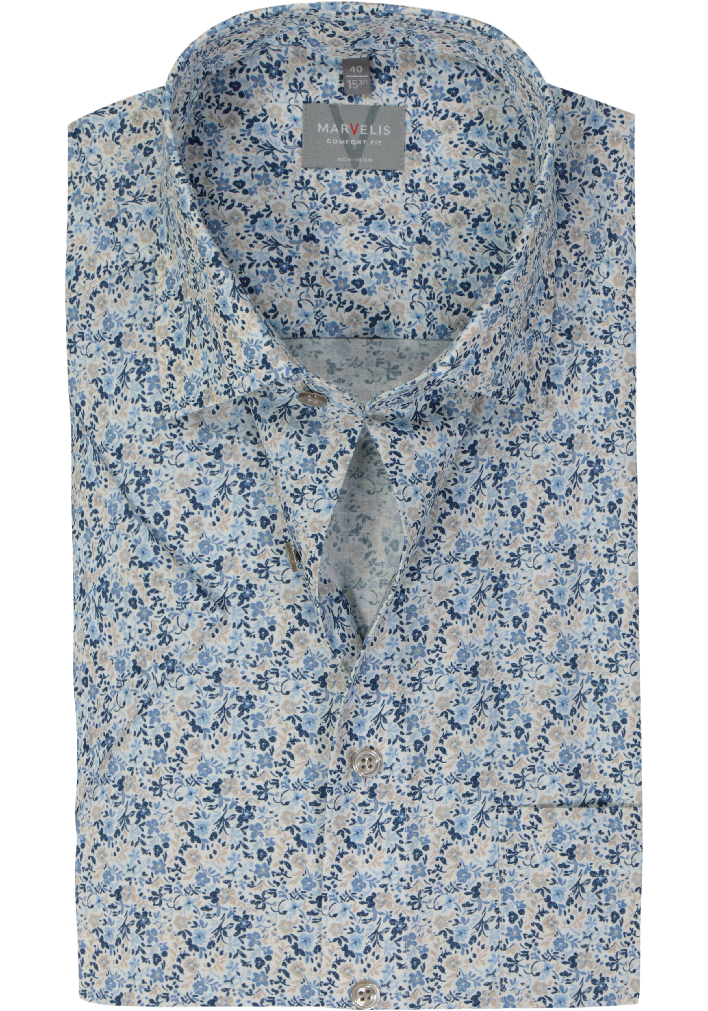 MARVELIS comfort fit overhemd, korte mouw, popeline, lichtblauw dessin