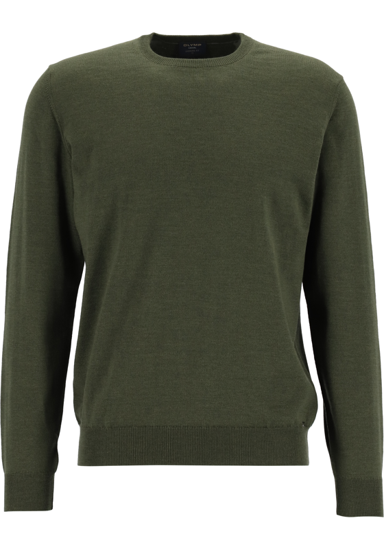 OLYMP modern fit trui wol, O-hals, olijfgroen OLYMP modern fit trui wol, O-hals, olijfgroen