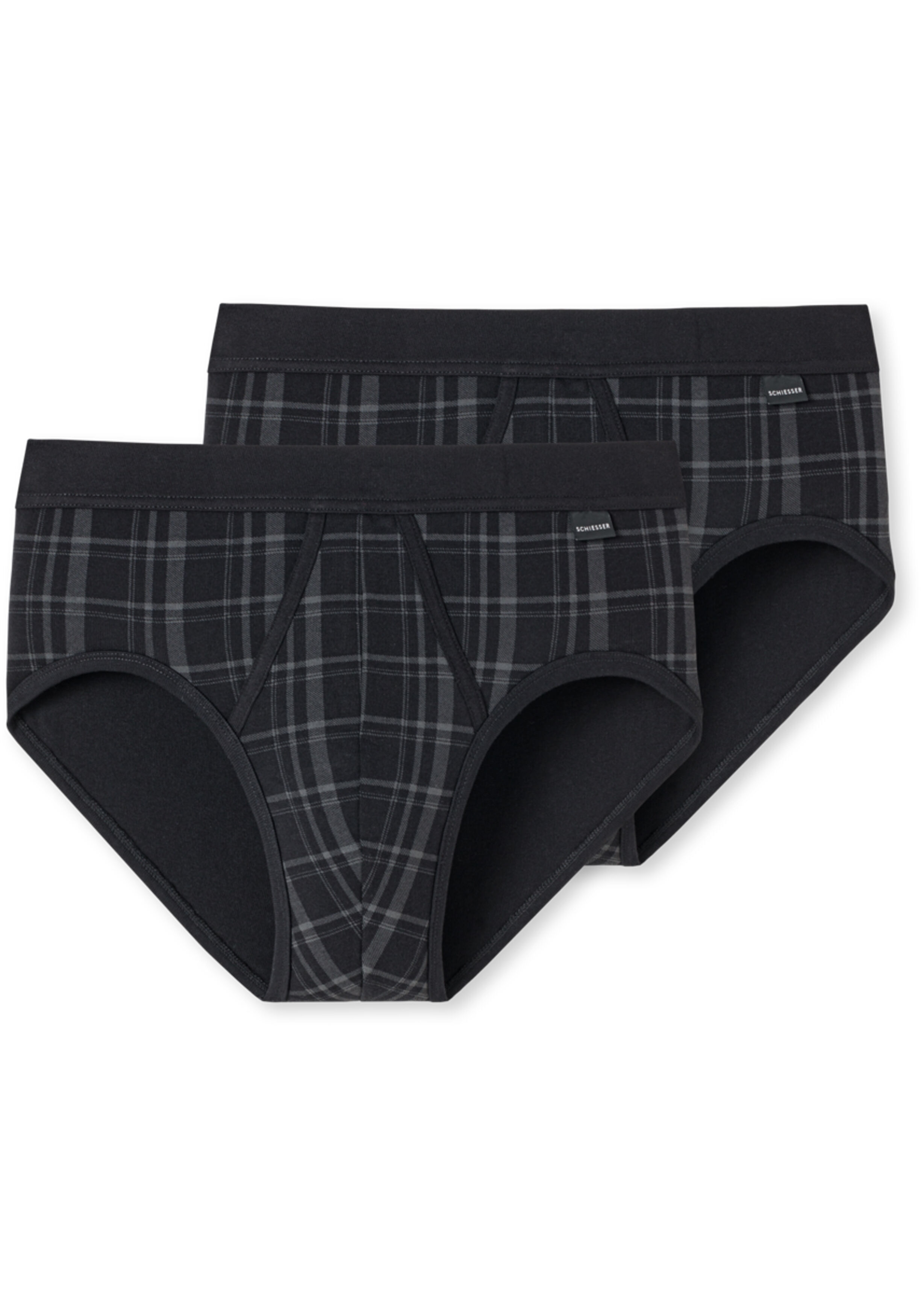 SCHIESSER Original Classics sportslips (2-pack), Feinripp met gulp, zwart geruit