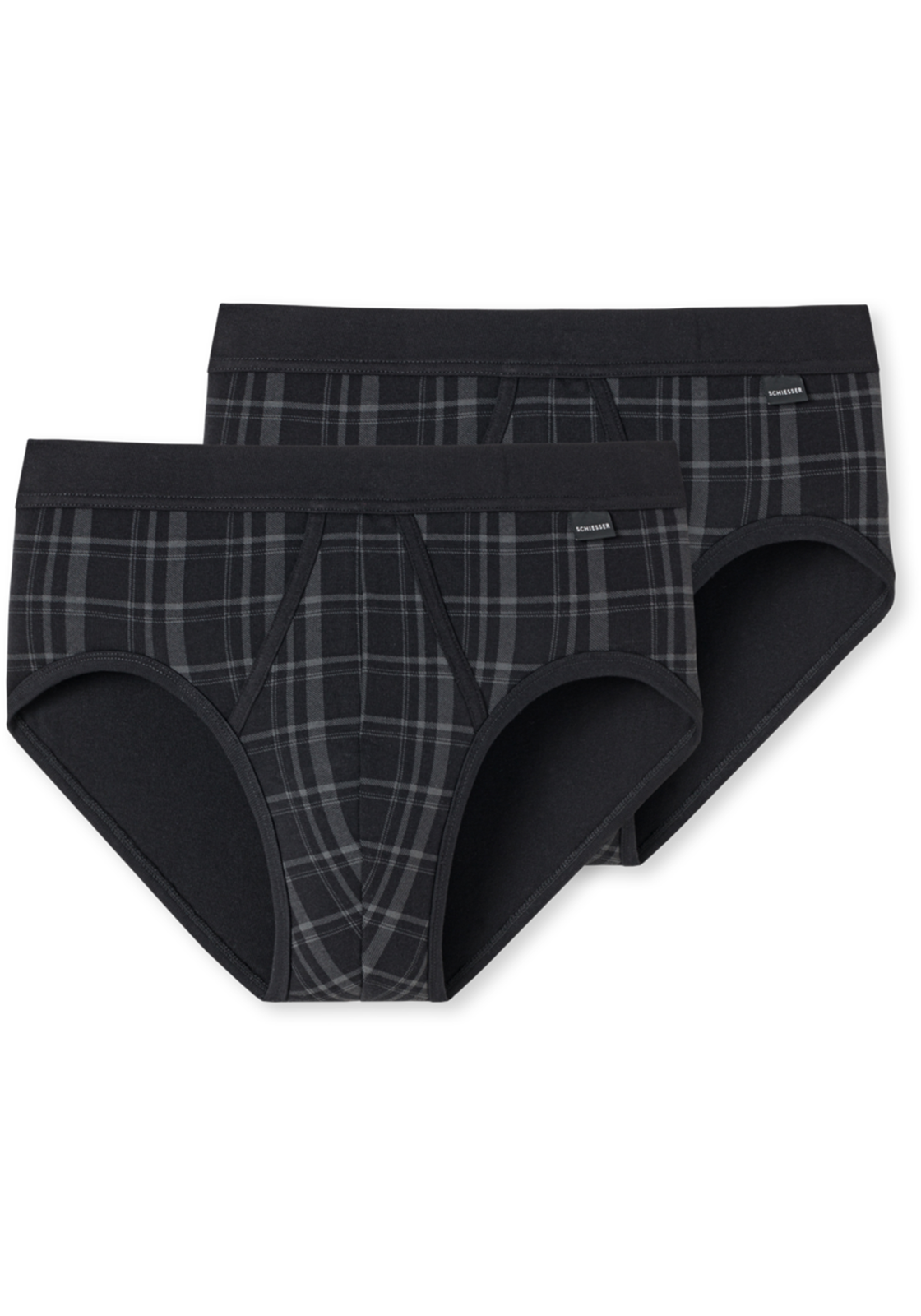 2-4007065656728-schiesser-slip-2p_HR SCHIESSER Original Classics sportslips (2-pack), Feinripp met gulp, zwart geruit