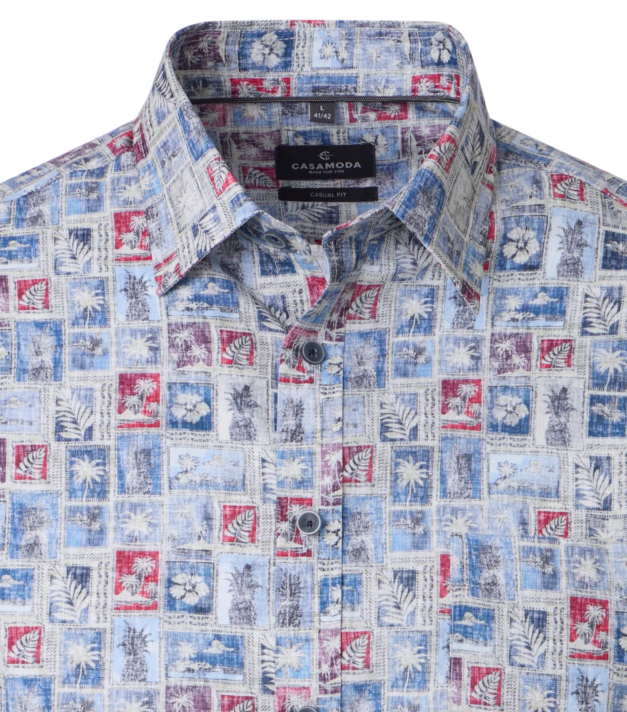 CASA MODA Sport casual fit overhemd, structuur, blauw met rood dessin