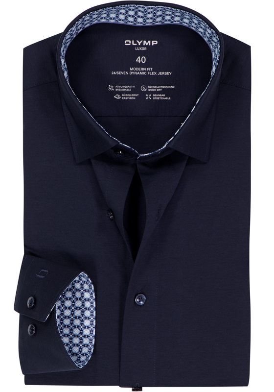 OLYMP 24/7 Luxor modern fit overhemd, tricot, marine blauw OLYMP 24/7 Luxor modern fit overhemd, tricot, marine blauw