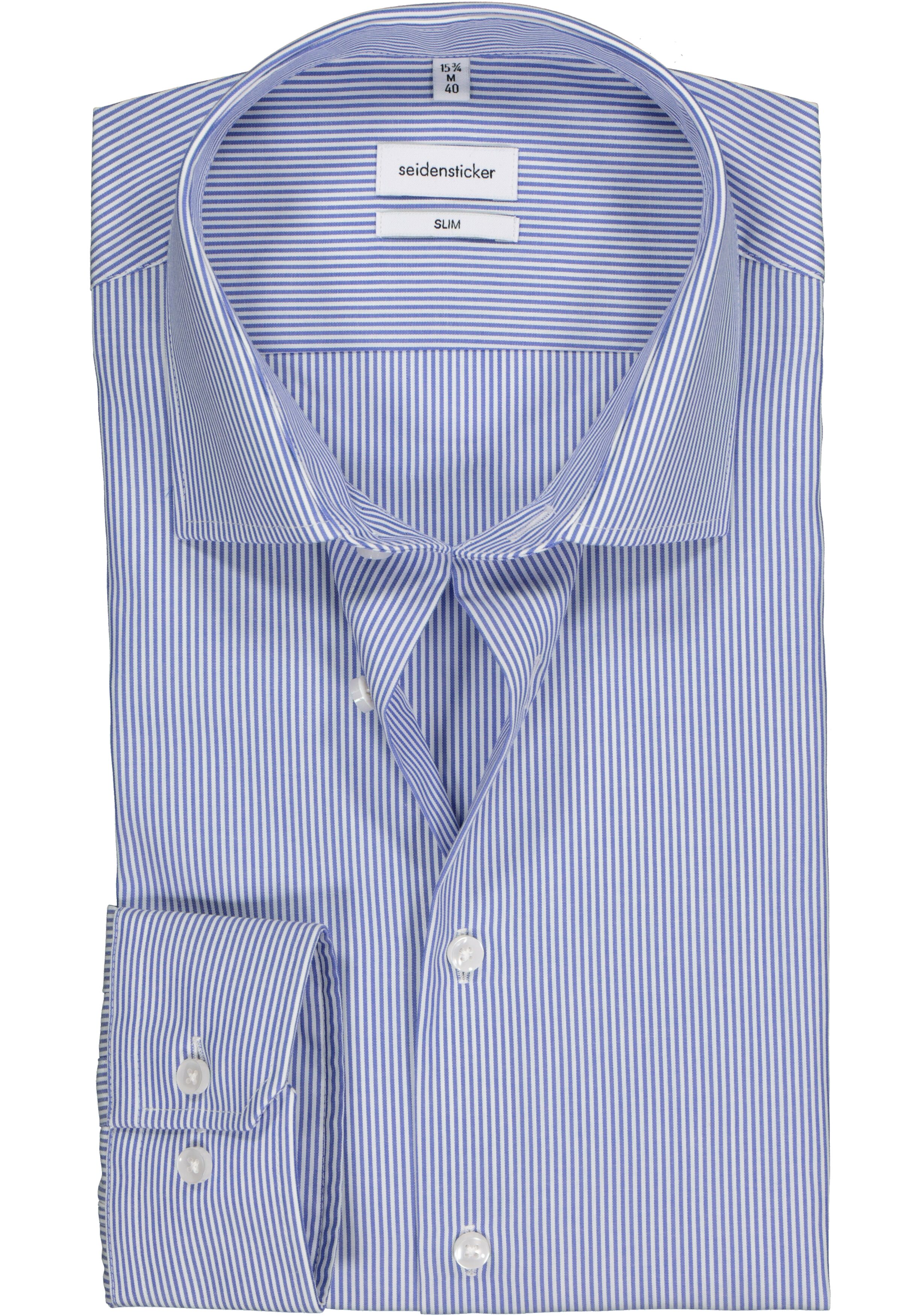 Seidensticker slim fit overhemd, blauw gestreept 
