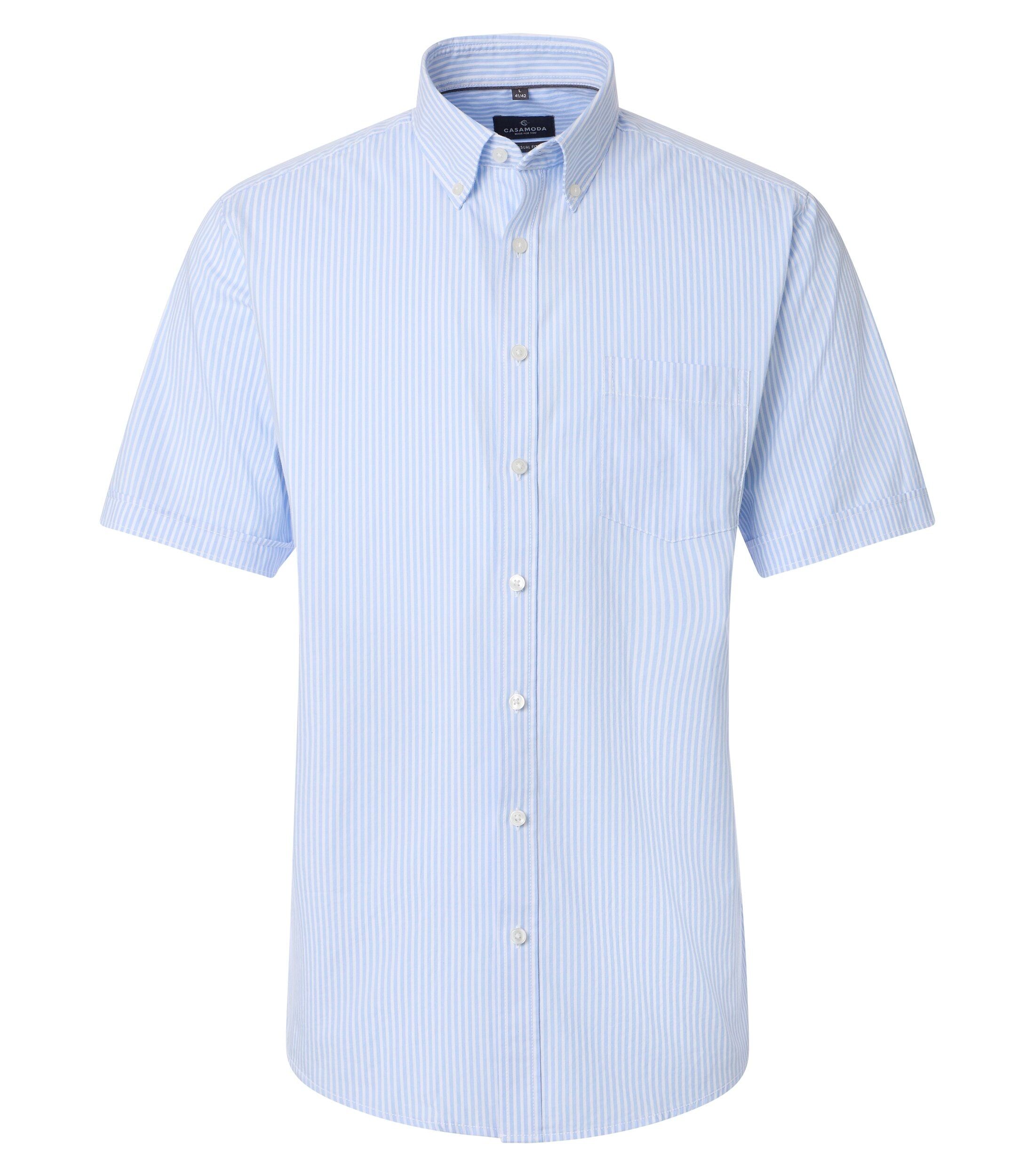 CASA MODA Sport casual fit overhemd, korte mouw, Oxford, lichtblauw gestreept