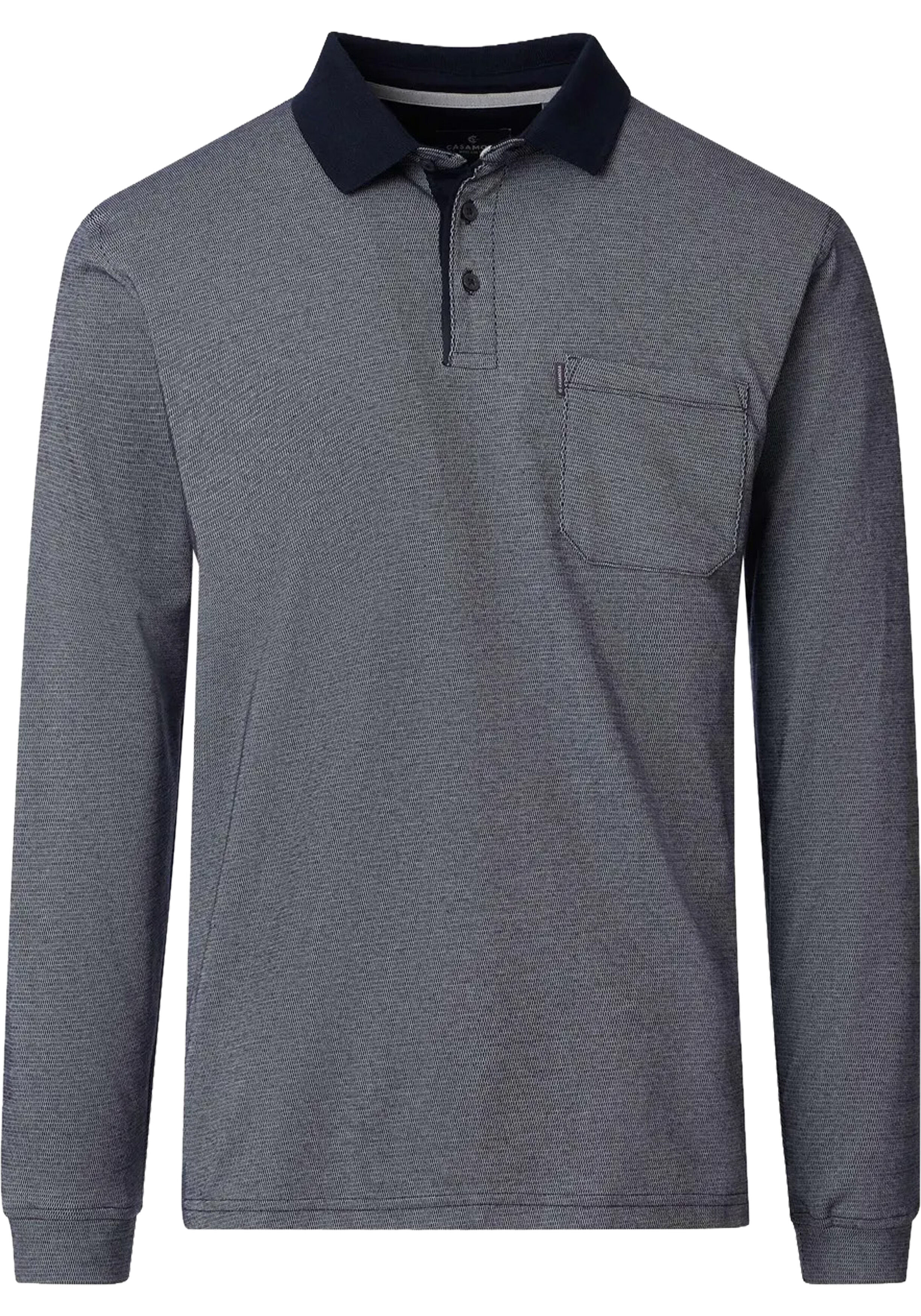 CASA MODA comfort fit heren polo lange mouw, blauw, wit dessin