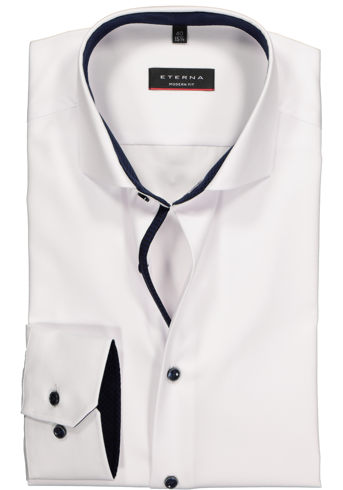 1-4062403177228-eterna_overhemd__HR ETERNA modern fit overhemd, niet doorschijnend twill heren overhemd, wit (donkerblauw contrast)