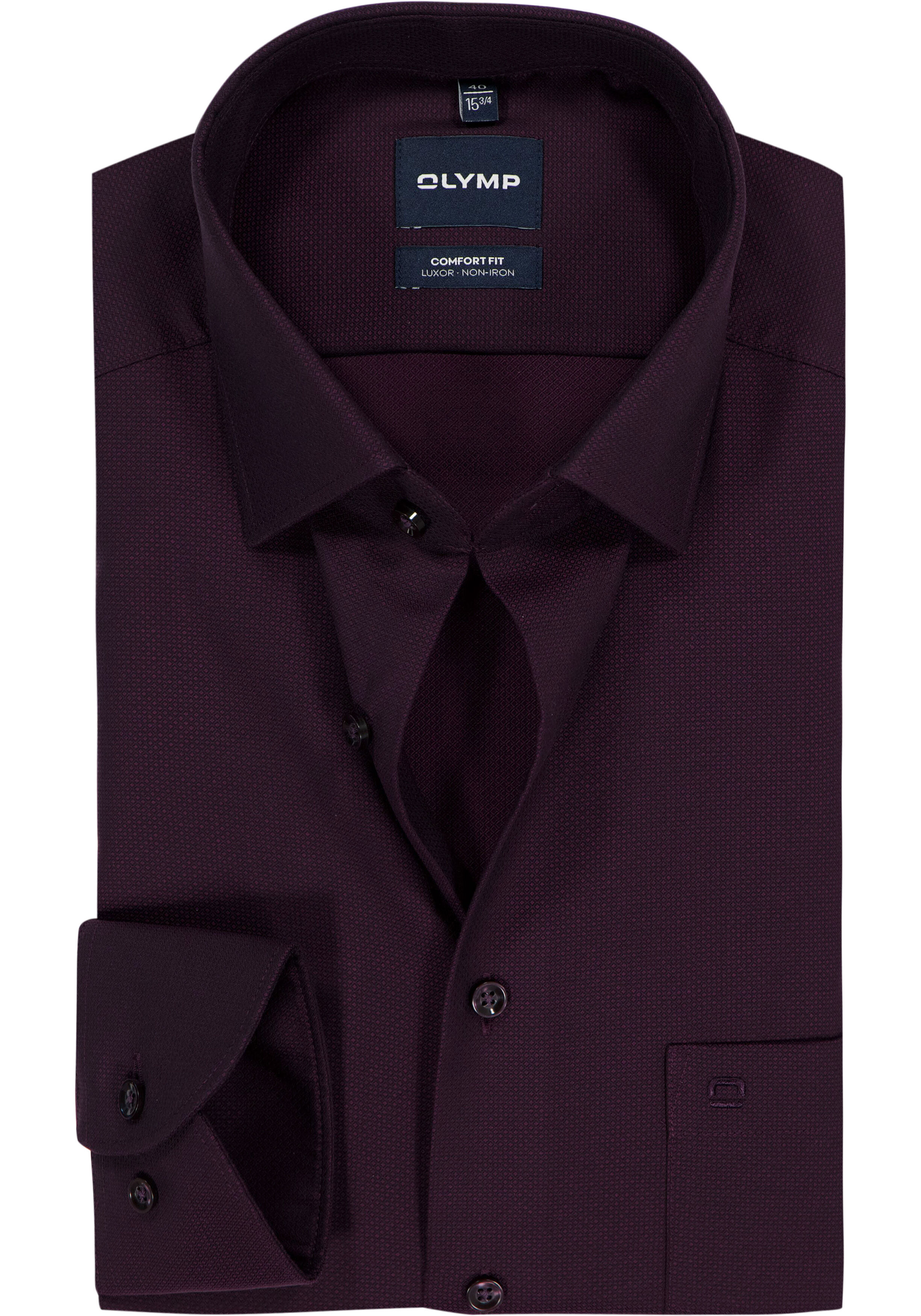 OLYMP Luxor comfort fit overhemd, mouwlengte 7, structuur, bordeaux rood