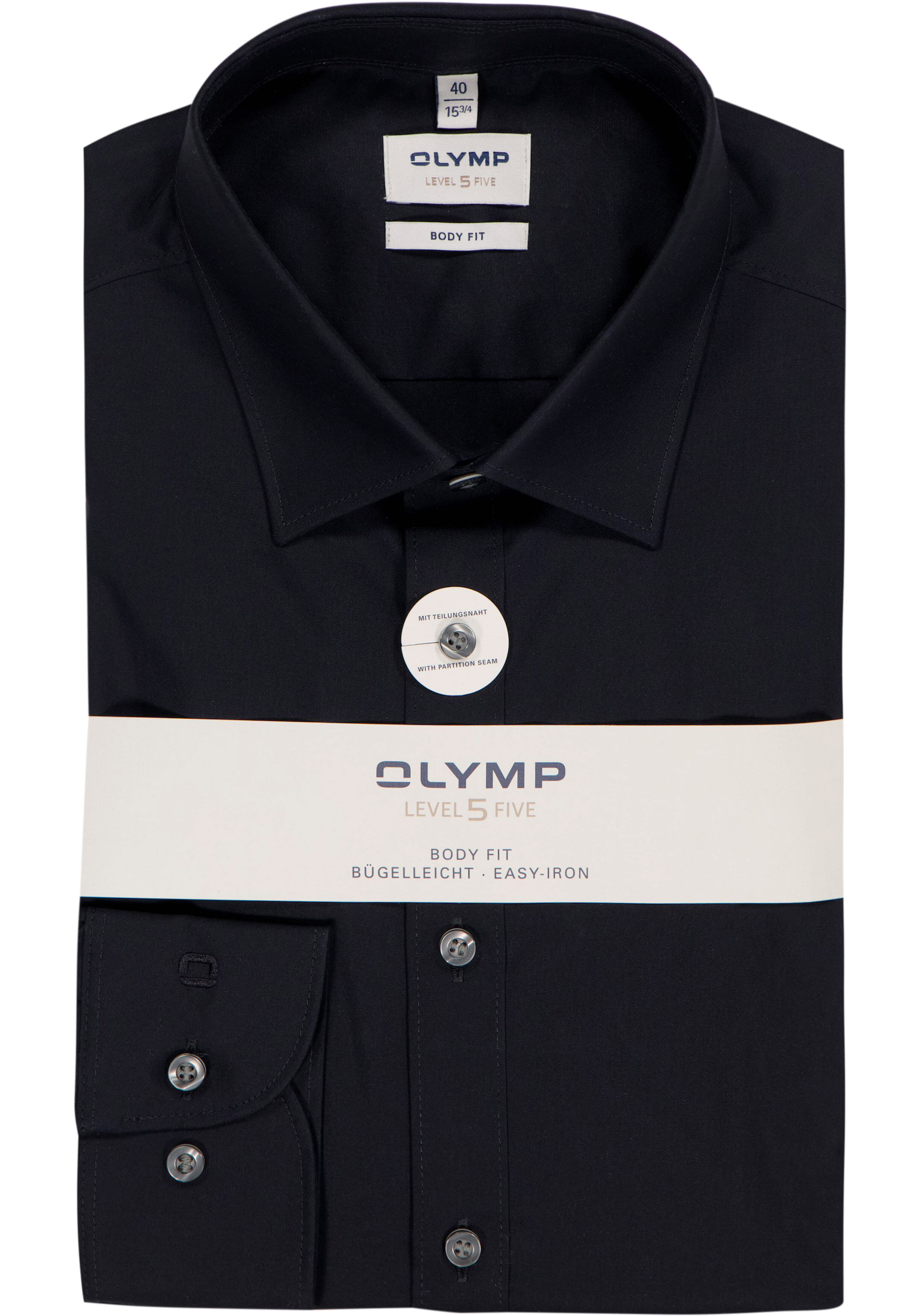 OLYMP Level 5 body fit overhemd, popeline, zwart