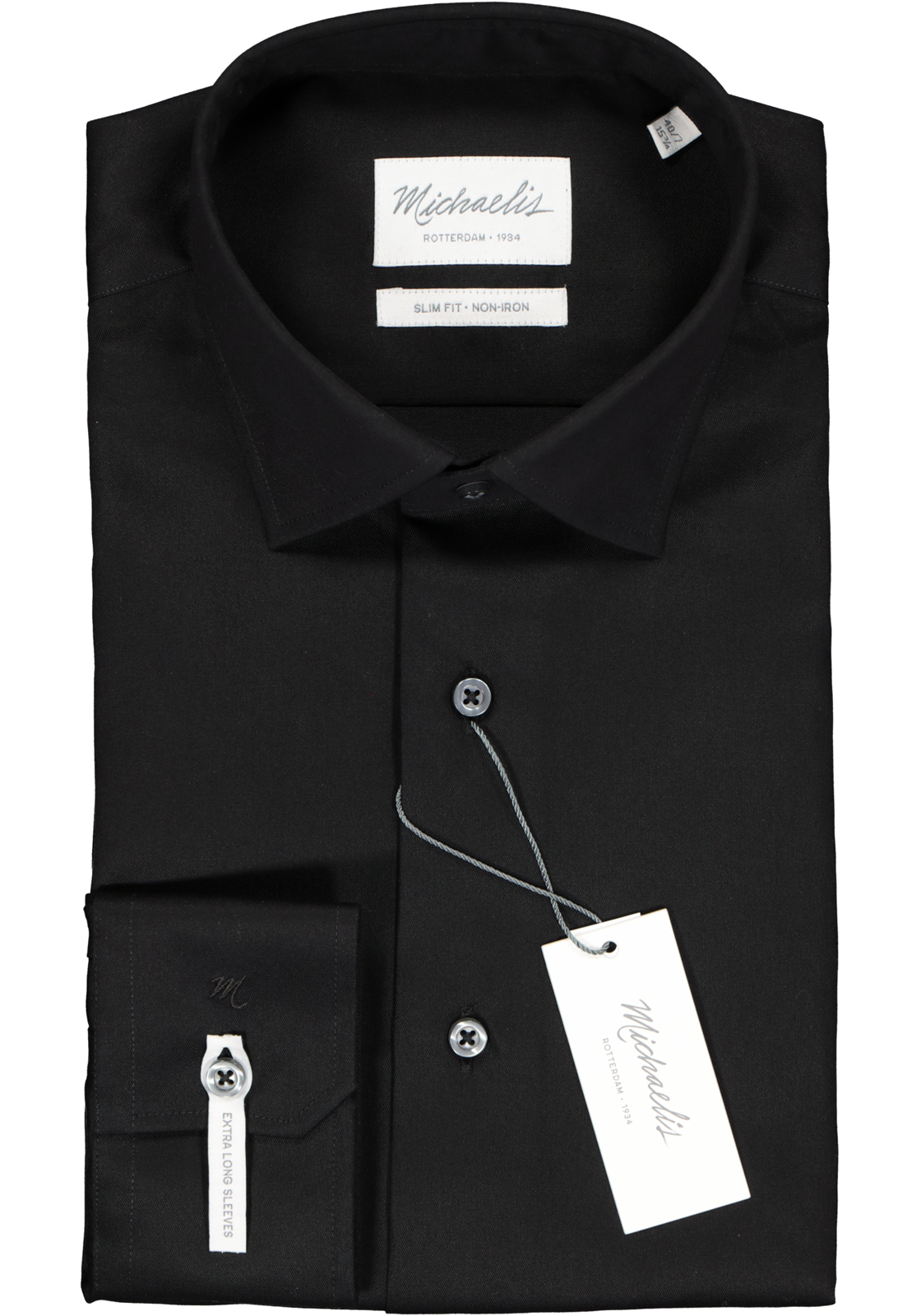 2-8717996682319_michaelis_overhemd__HR Michaelis slim fit overhemd, mouwlengte 7, twill, zwart