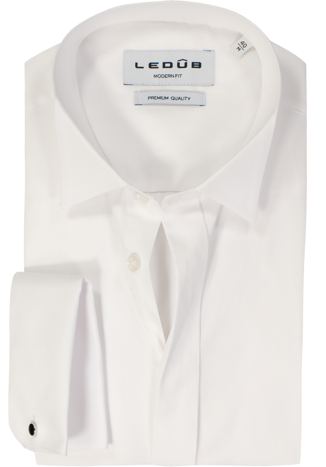 Ledub modern fit smoking overhemd, dubbele manchet en wing kraag, wit Ledub modern fit smoking overhemd, dubbele manchet en wing kraag, wit