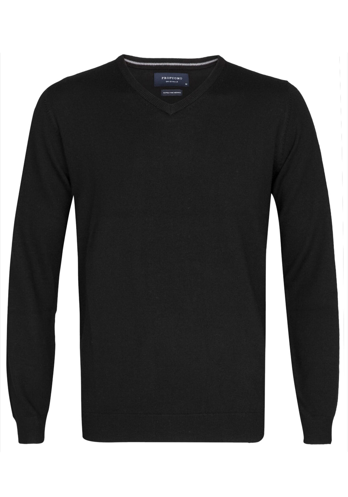 Profuomo slim fit trui wol, heren pullover V-hals, zwart
