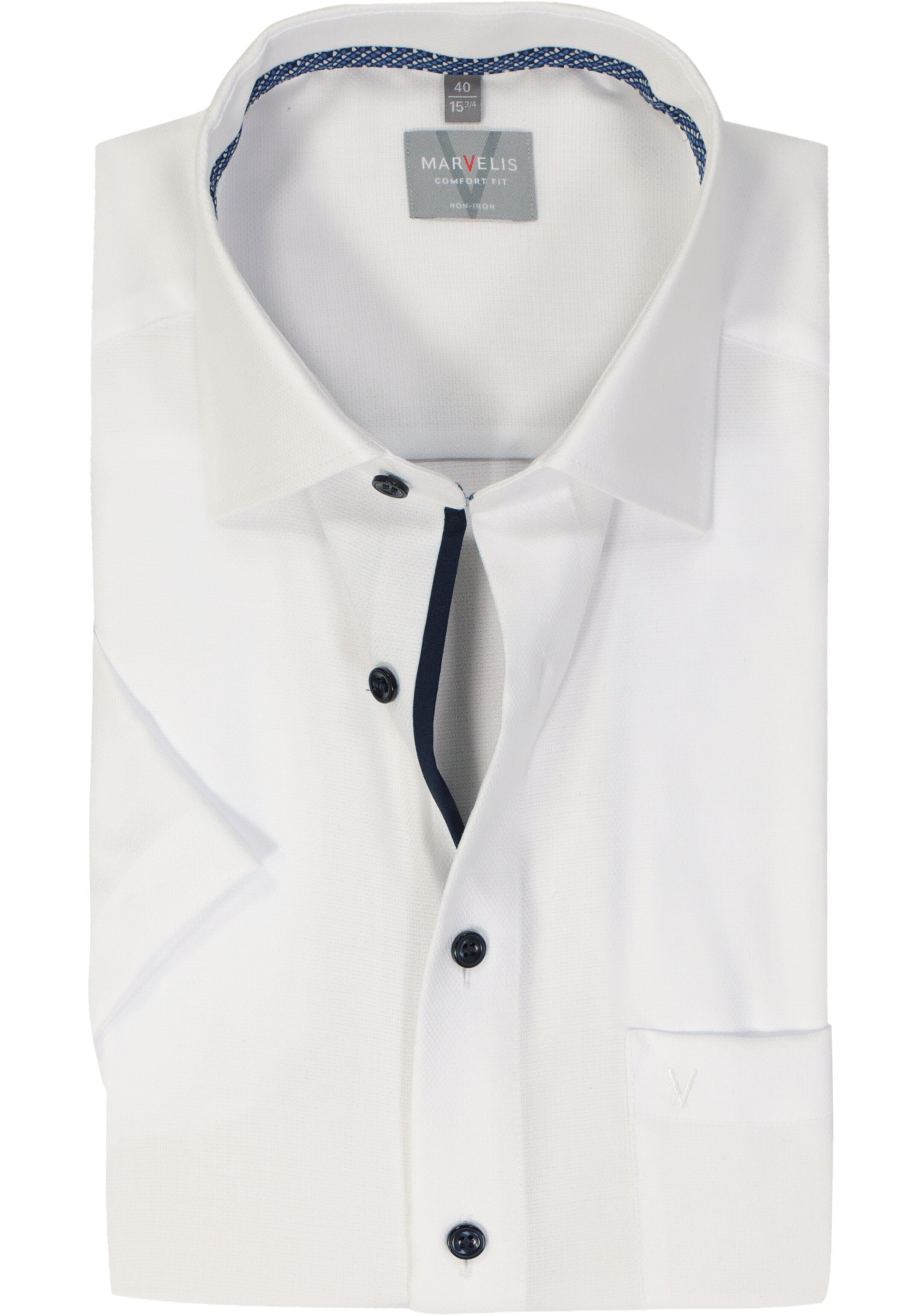 MARVELIS comfort fit overhemd, korte mouw, structuur, wit