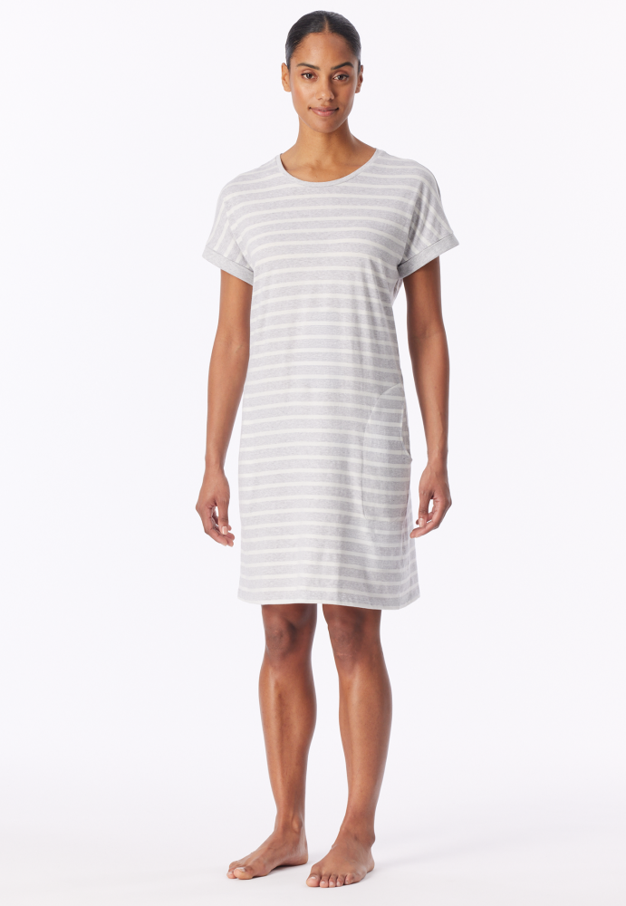 SCHIESSER dames Cotton Essentials Slaapshirt, dames slaapshirt, zilvergrijs melange gestreept