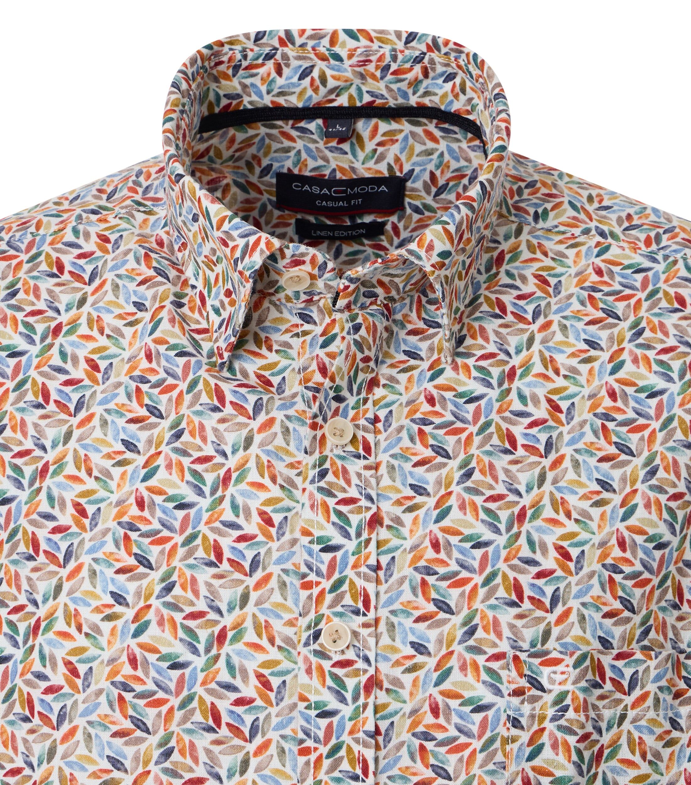 CASA MODA Sport casual fit overhemd, korte mouw, structuur, donkerblauw, wit en beige dessin