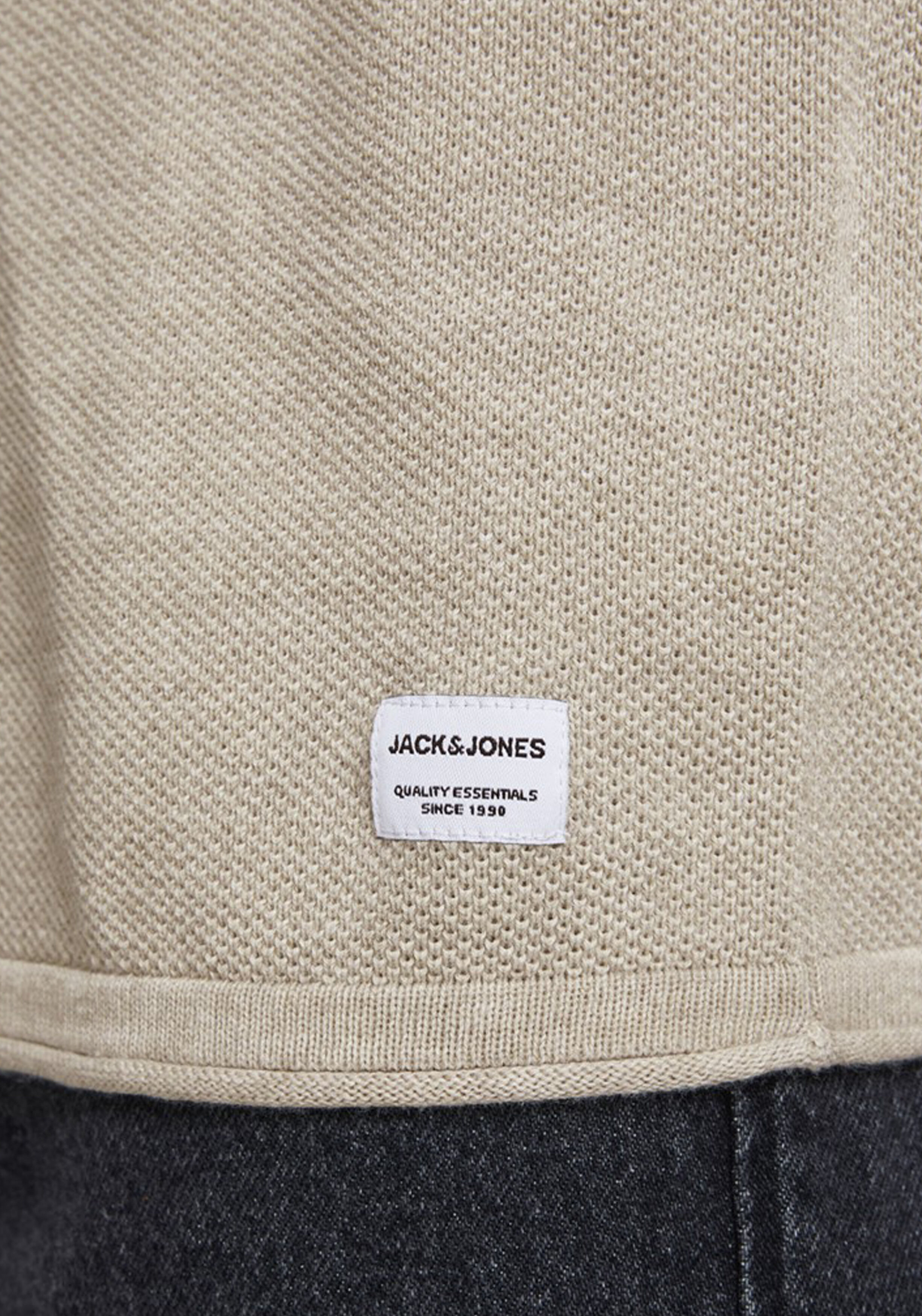 JACK & JONES slim fit trui katoen, O-hals, beige