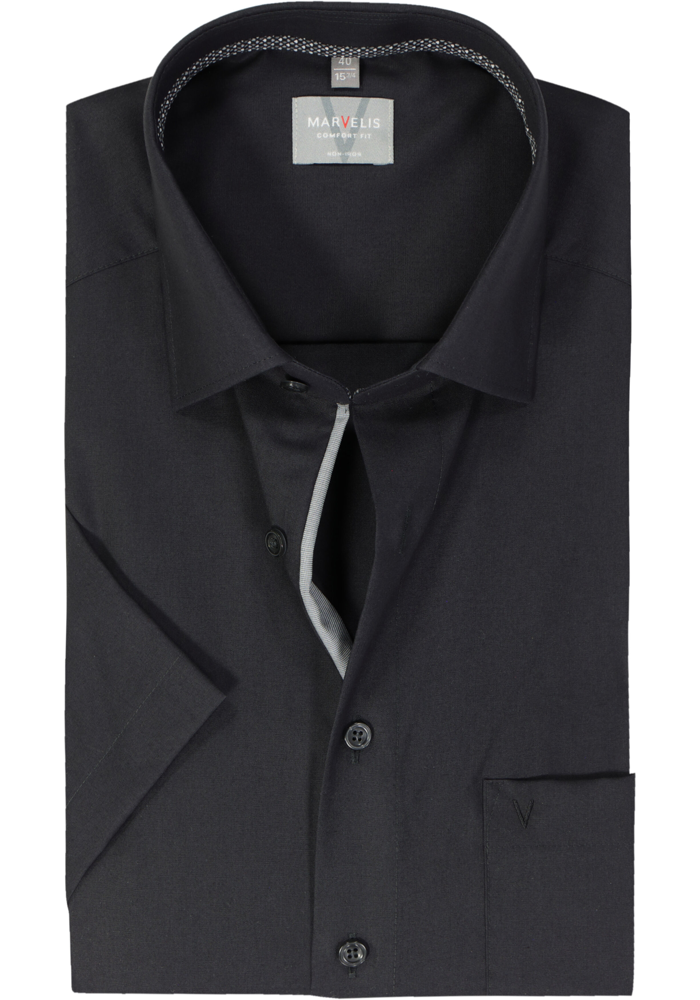 MARVELIS comfort fit overhemd, korte mouw, popeline, zwart