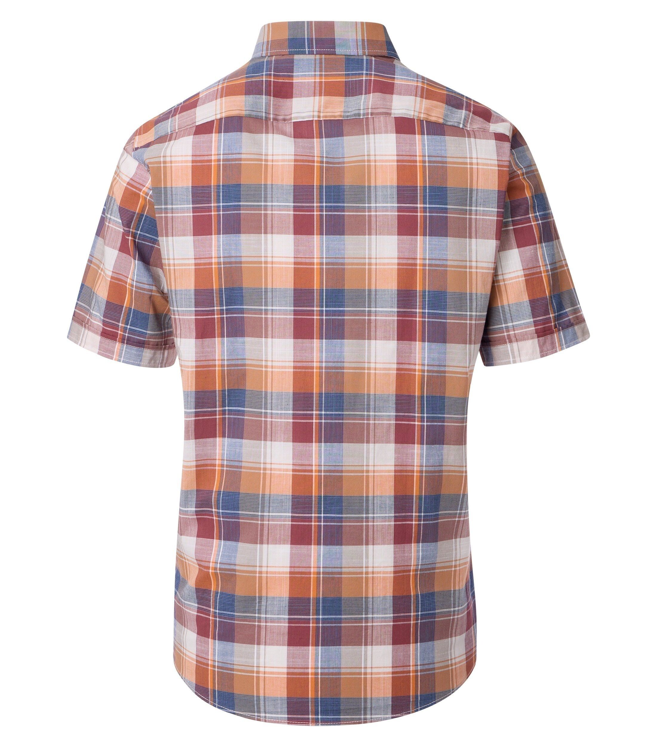 CASA MODA Sport casual fit overhemd, korte mouw, chambray, rood, met oranje, blauw en wit geruit