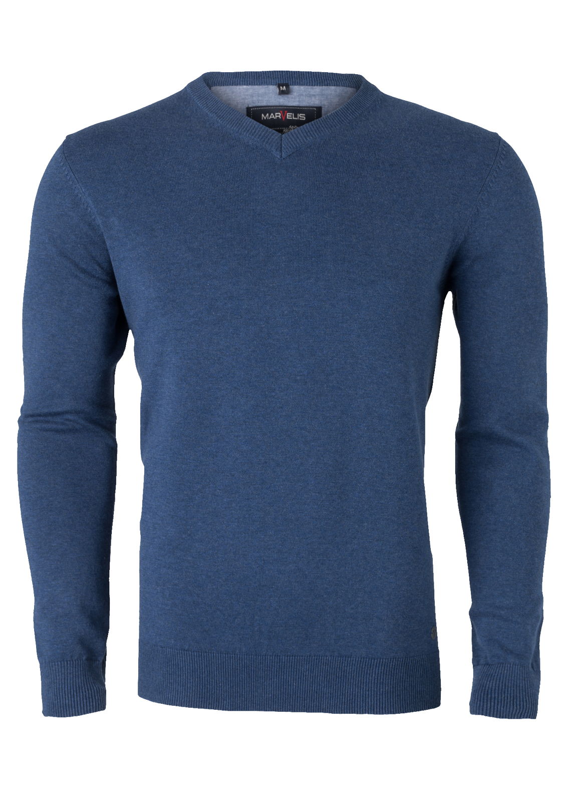 marvelis_trui19901008 MARVELIS heren trui katoen, V-hals, jeans blauw melange