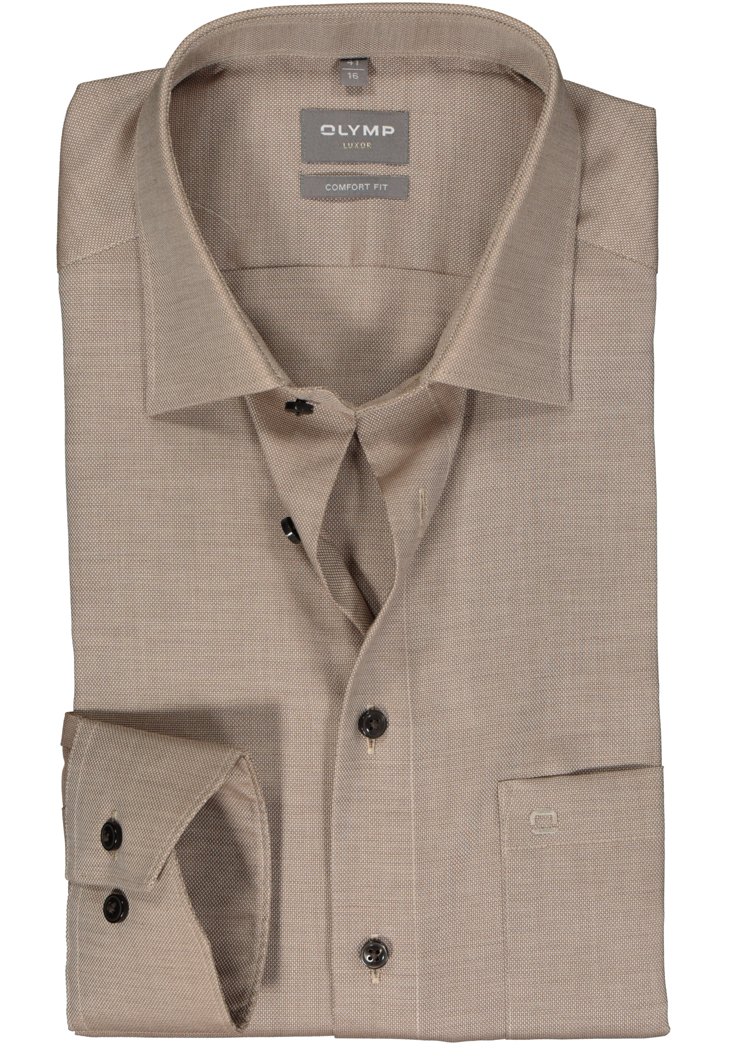 OLYMP comfort fit overhemd, structuur, beige