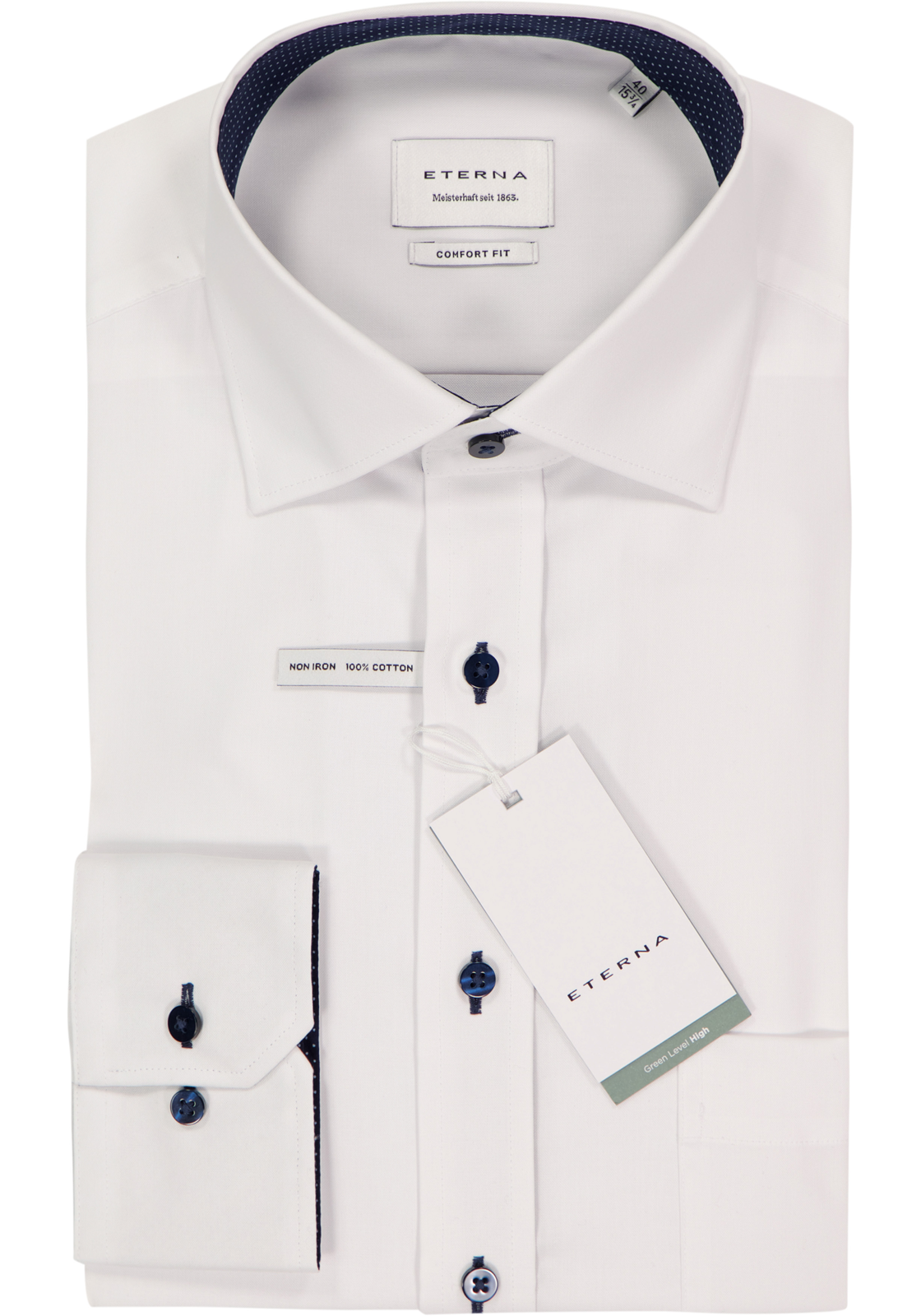 ETERNA comfort fit overhemd, fijn Oxford heren overhemd, wit (blauw gestipt contrast) ETERNA comfort fit overhemd, fijn Oxford heren overhemd, wit (blauw gestipt contrast)