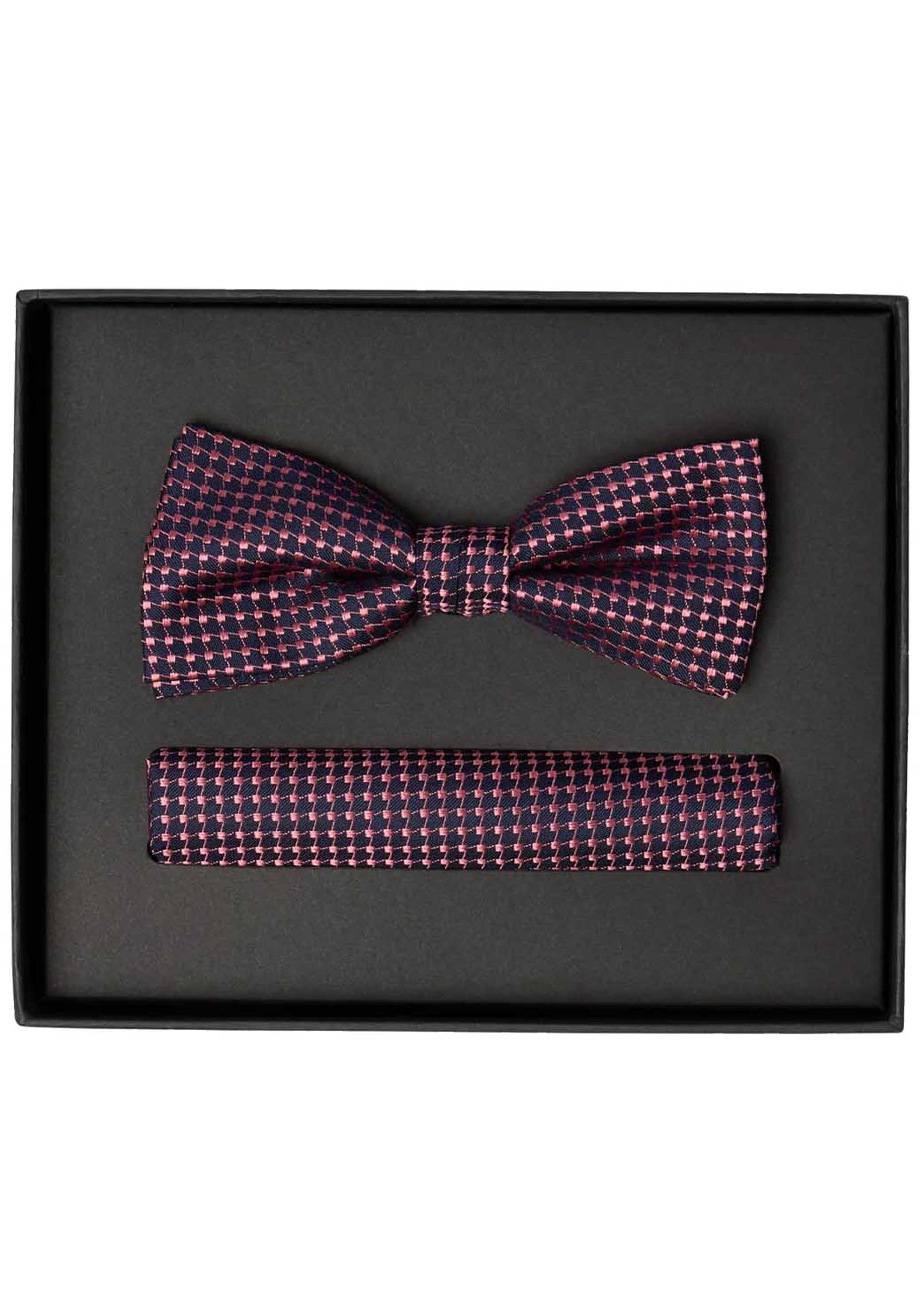 VENTI set met vlinderdas en pochet, donkerblauw, roze dessin