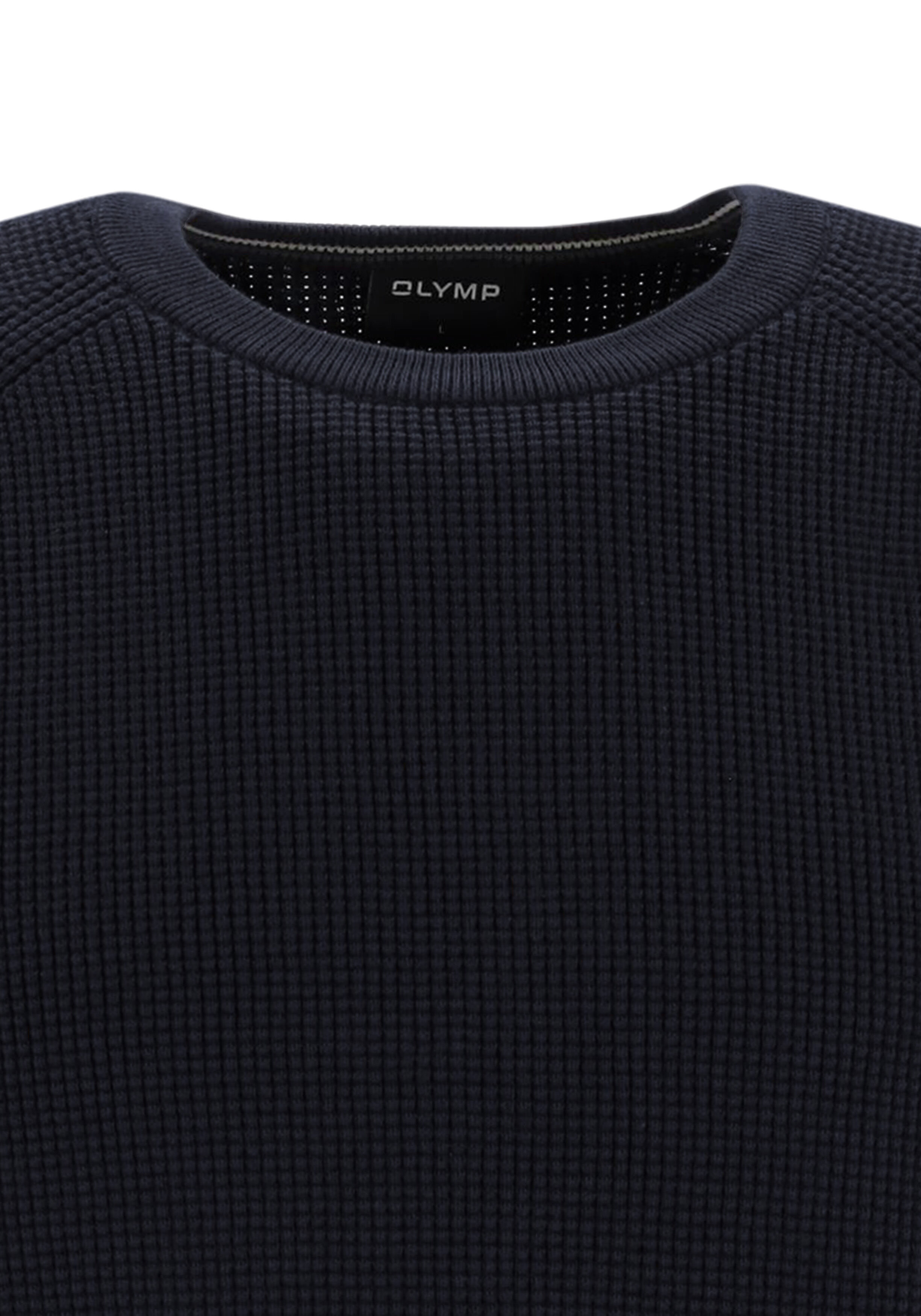 OLYMP Casual modern fit trui structuur, katoenmengsel, O-hals, marine blauw