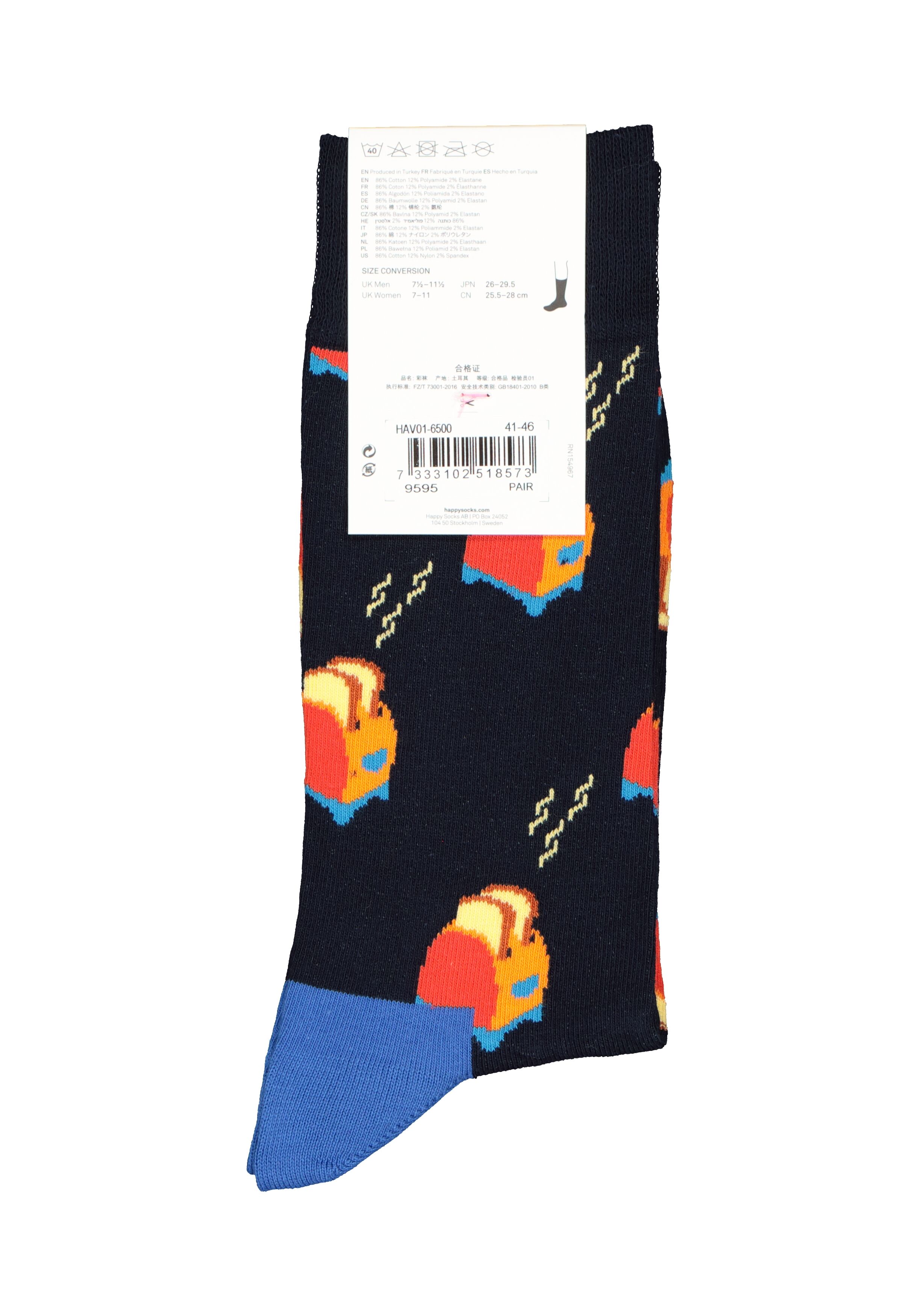 Happy Socks Have A Toast Sock, blauw met toast