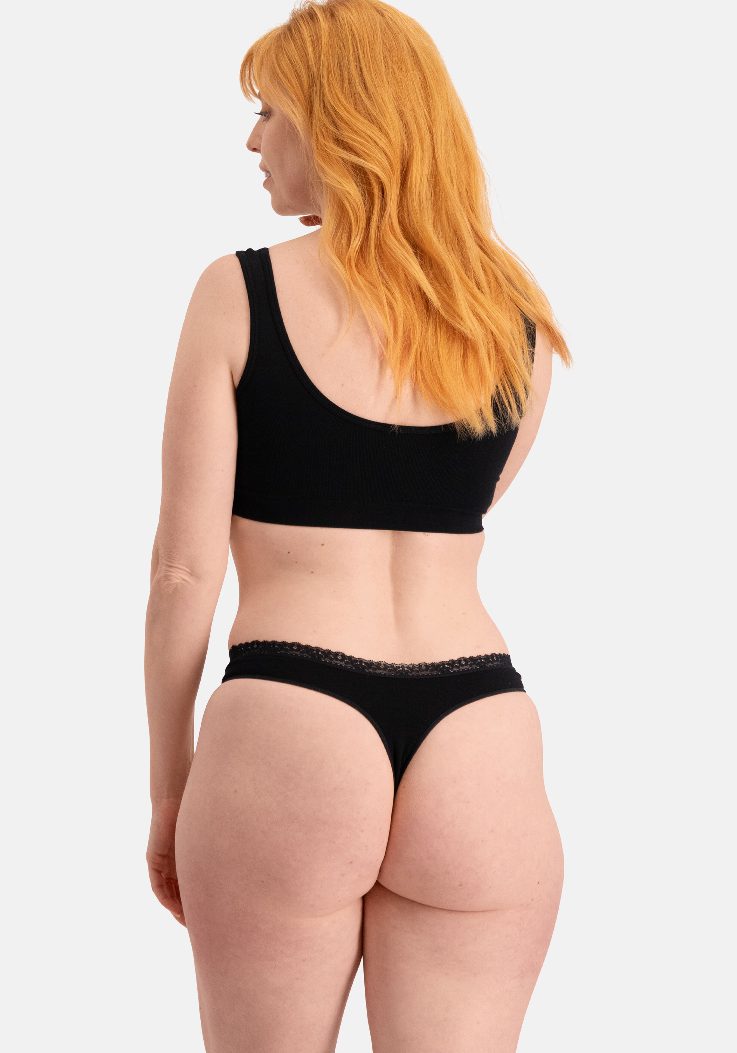 Bamboo Basics Amber seamless thong with lace edge (3-pack), dames string naadloos, zwart