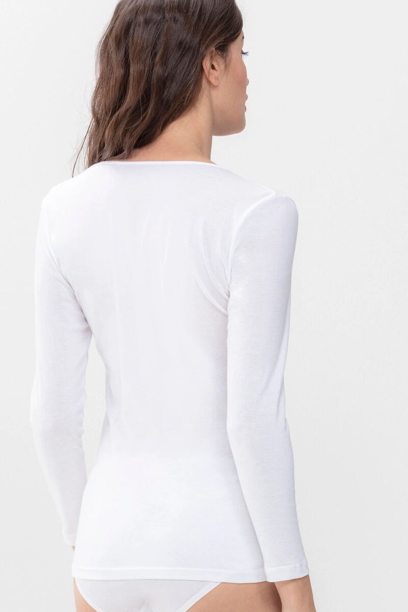 Mey dames T-shirt long sleeve Noblesse, T-shirt lange mouw met O-hals, wit