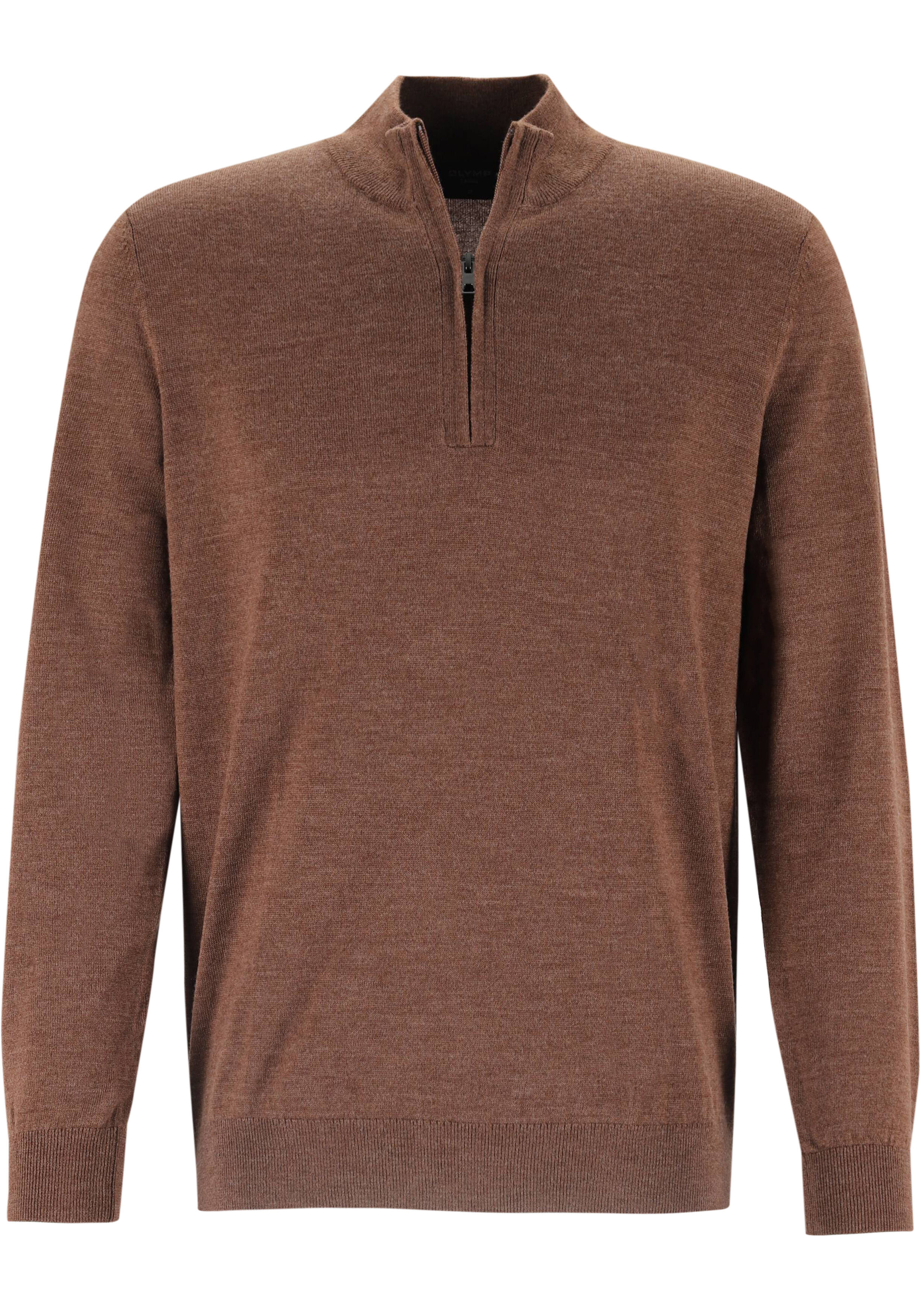 OLYMP modern fit half zip trui wol, korte rits, bruin