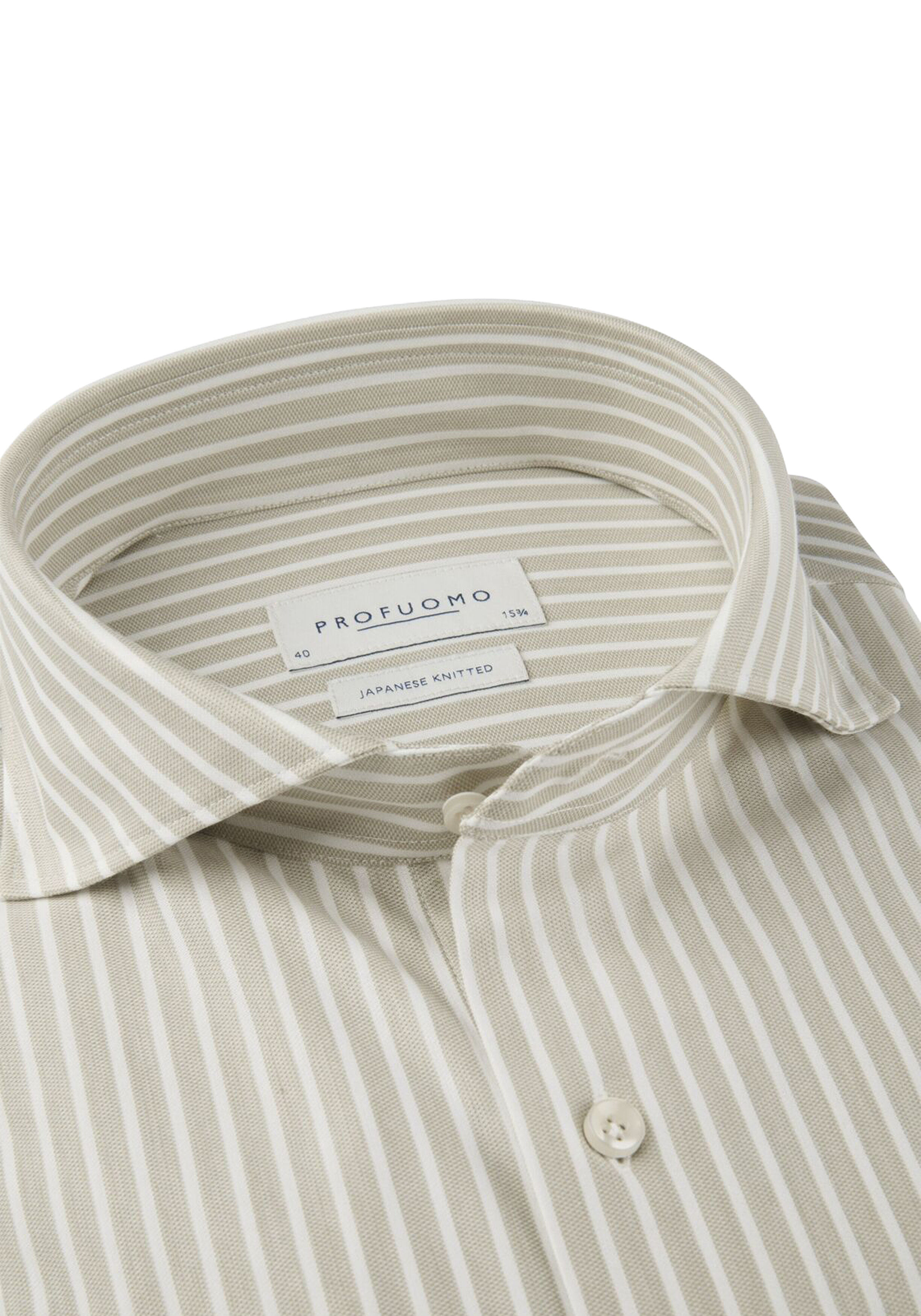 Profuomo slim fit heren overhemd, jersey, licht olijfgroen met wit gestreept