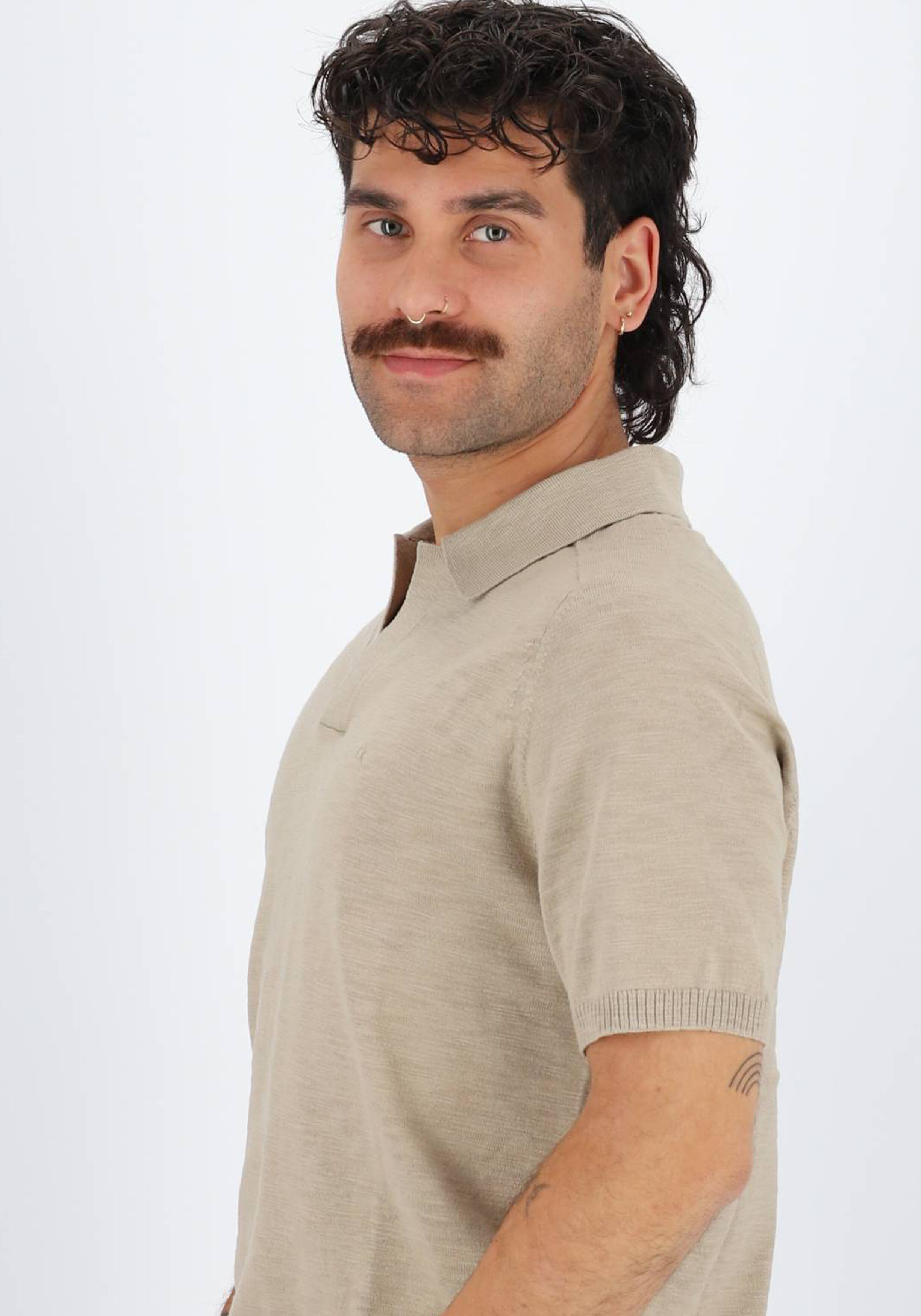 Calvin Klein Knitted Slub Texture Regular Polo, heren poloshirt, beige