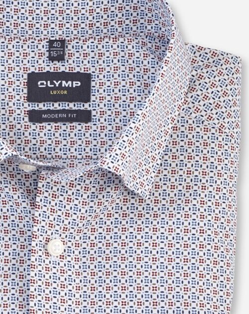 OLYMP modern fit overhemd, mouwlengte 7, popeline, wit dessin