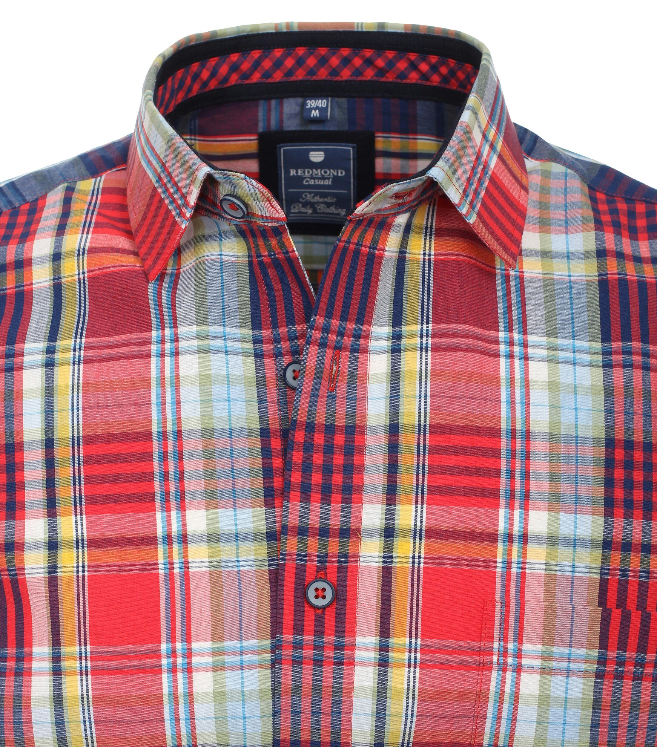 Redmond modern fit overhemd, korte mouw, popeline, rood geruit - 241405990-50
